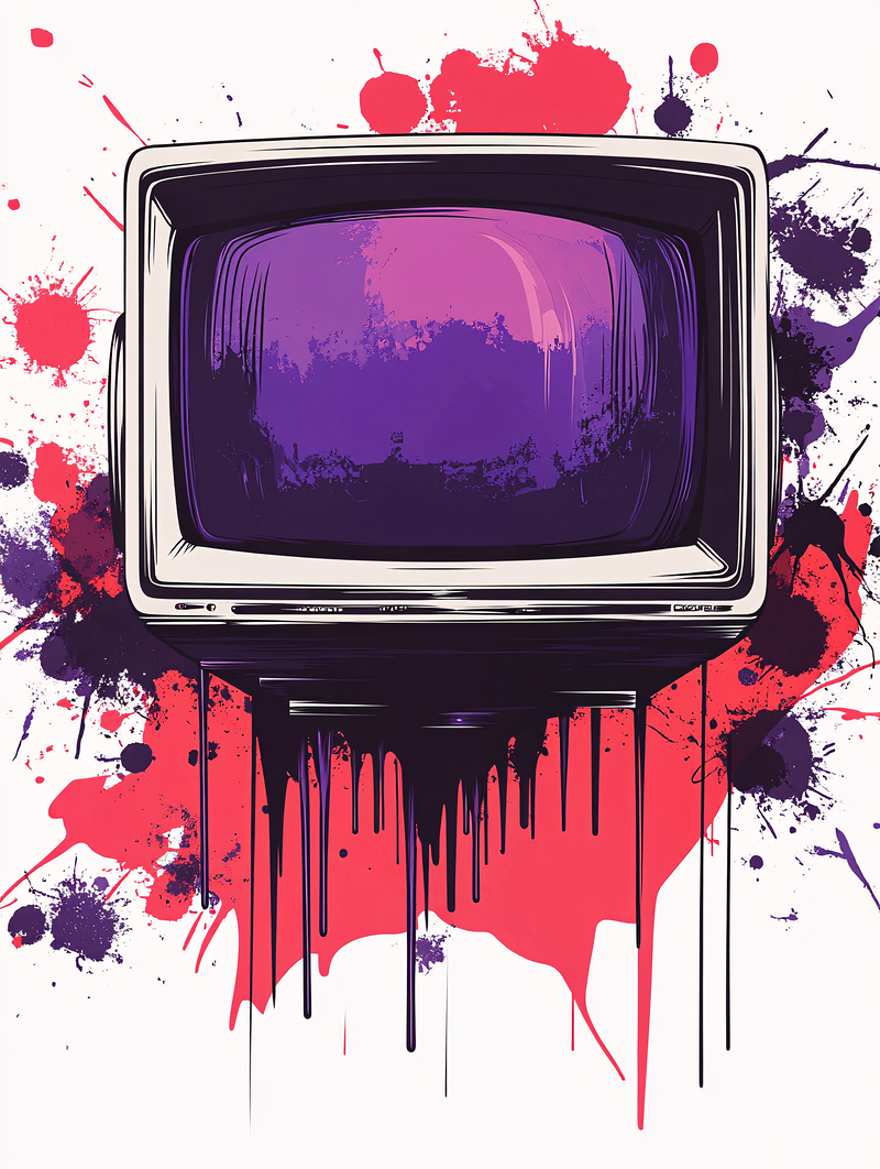 Vintage Television With Dripping Paint