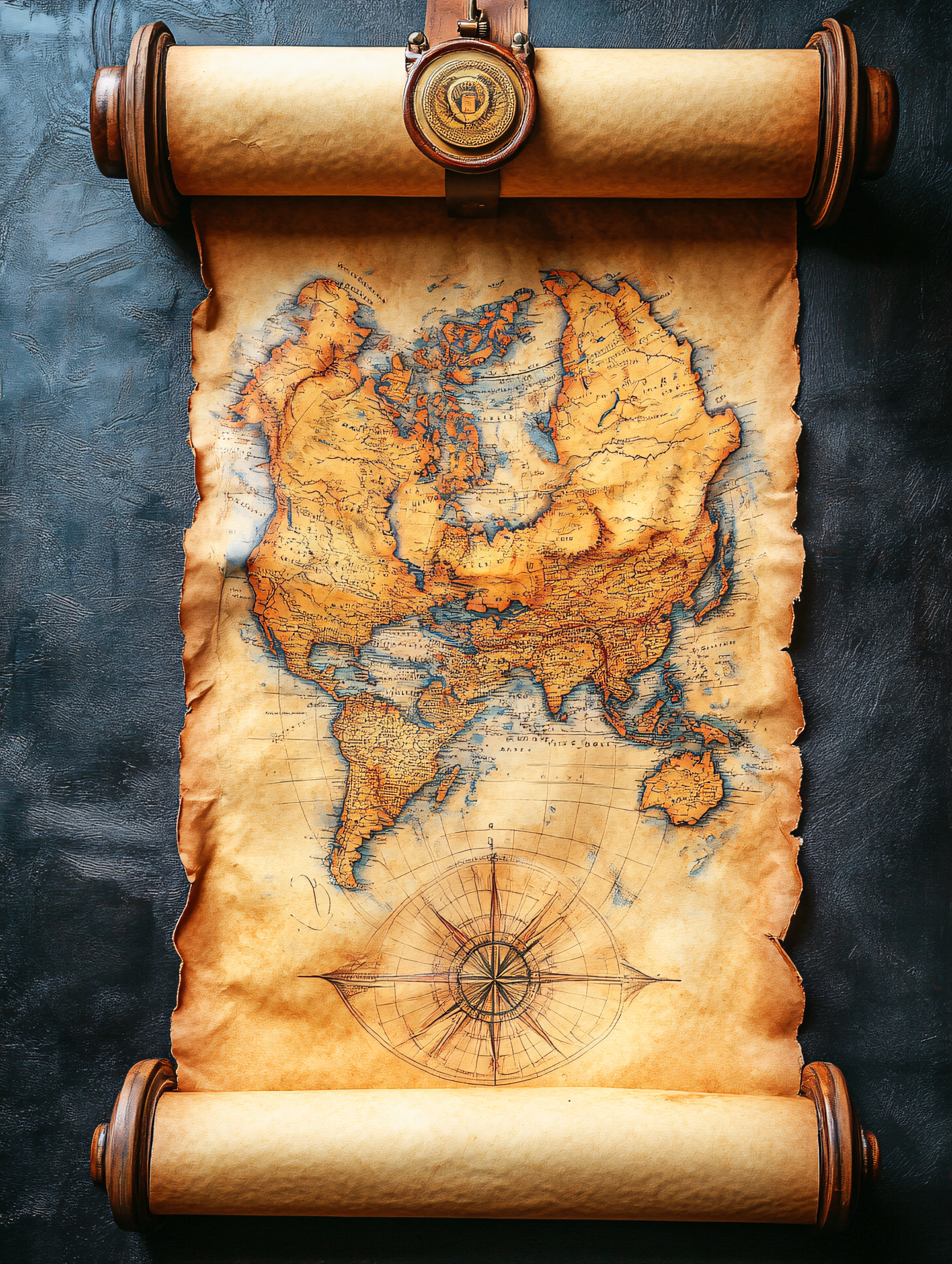 Vintage World Map Scroll