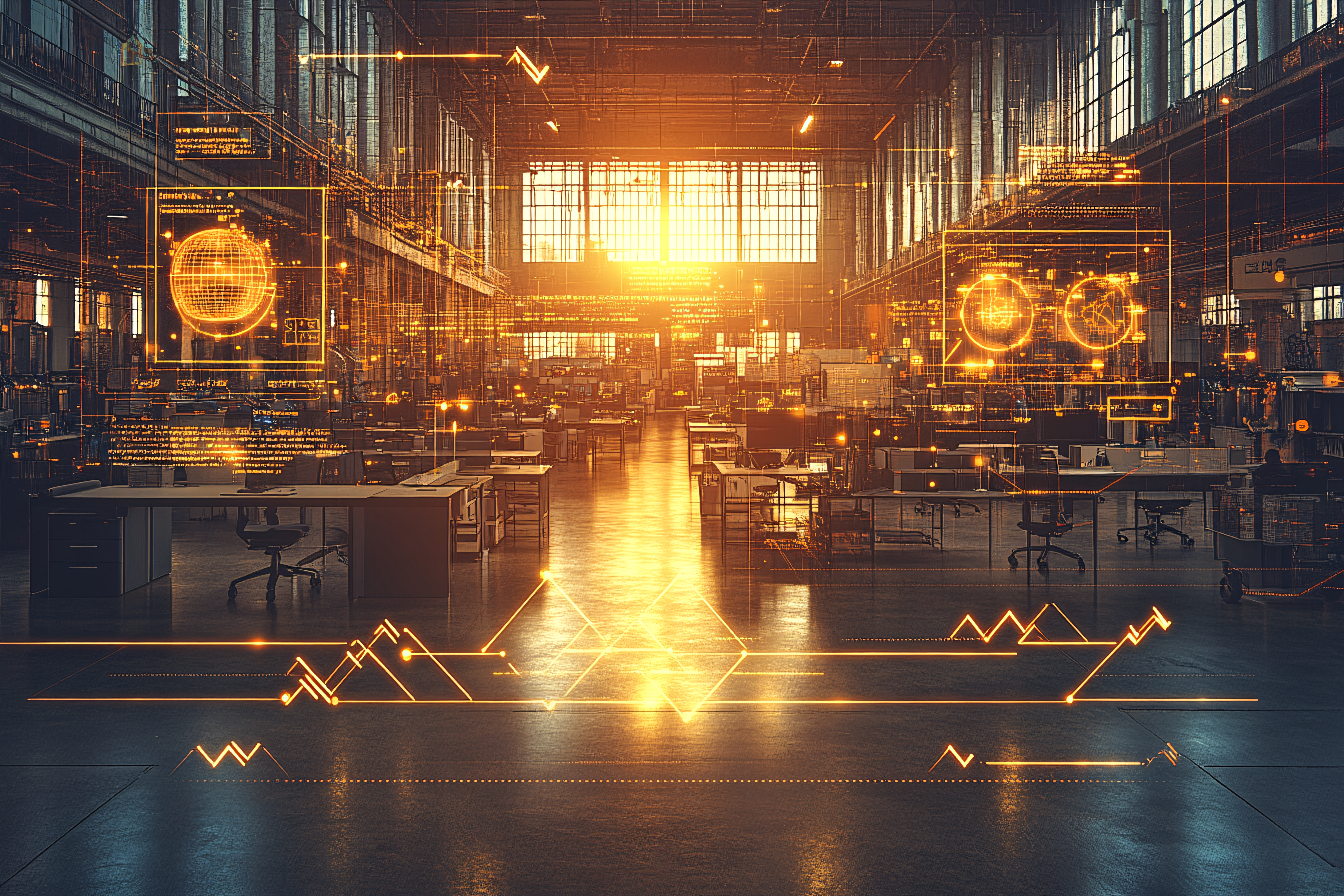 Virtual Workspace With Glowing Data Overlays