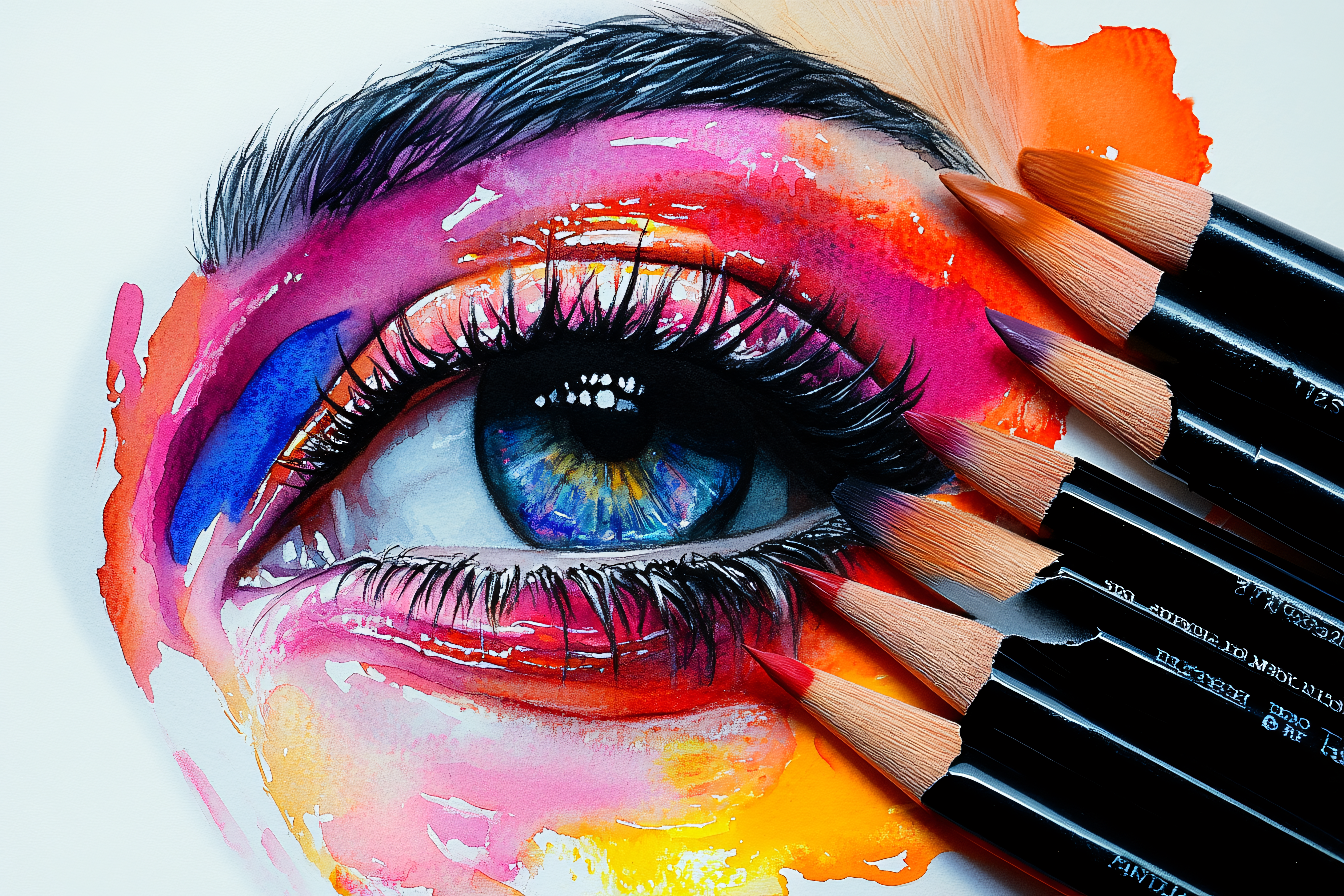 Vivid Eye Watercolor Painting with Colored Pencils
