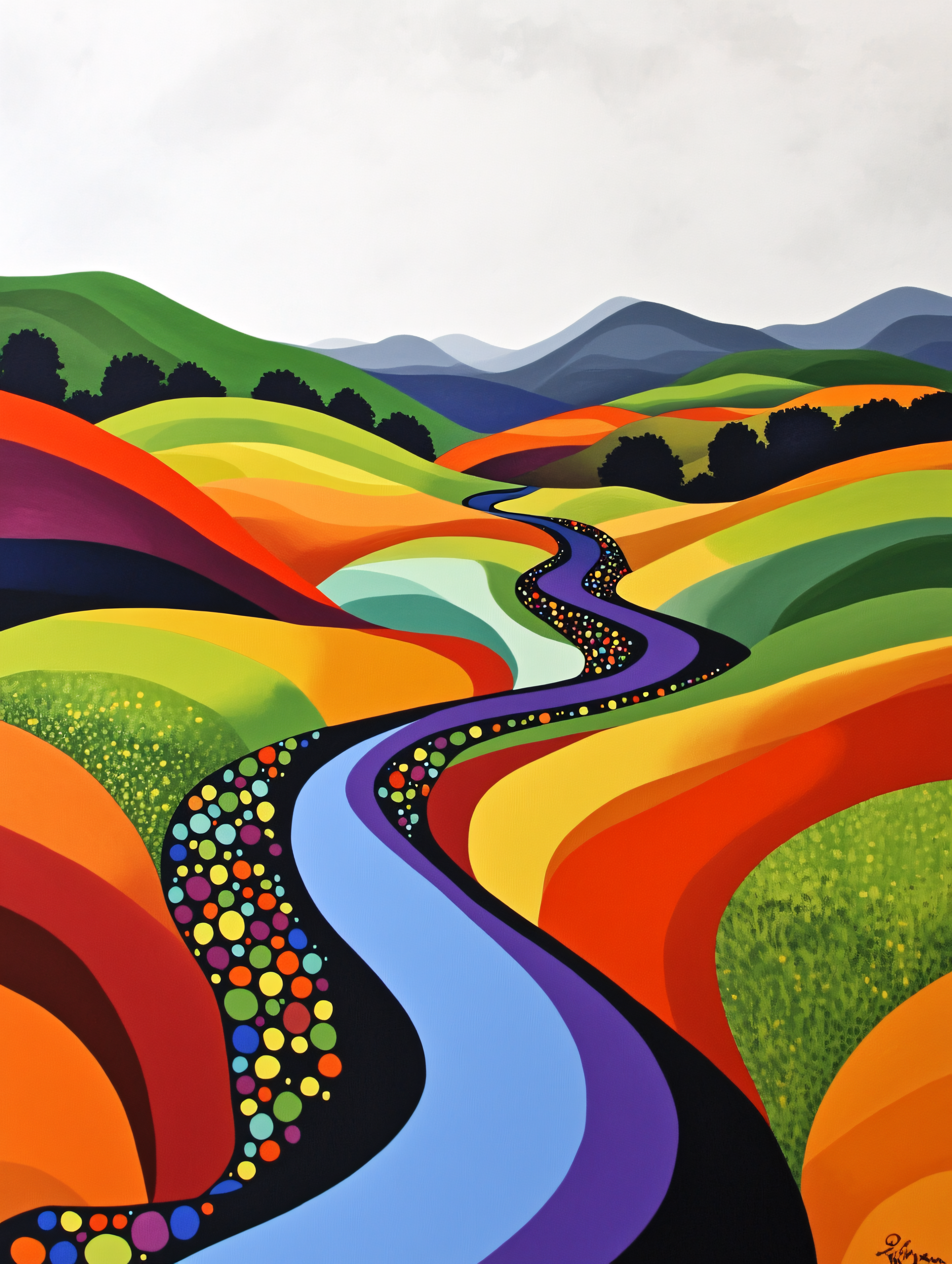 Vivid Winding River in a Colorful Landscape