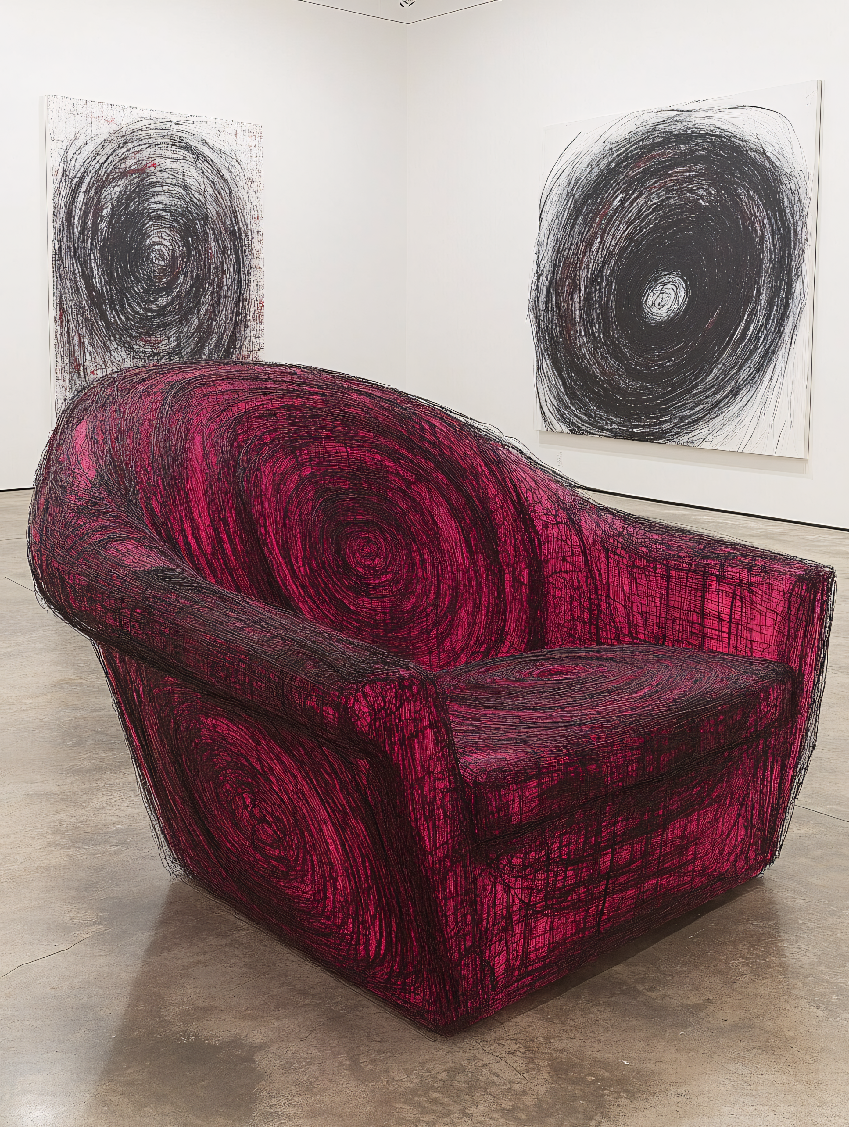 Vortex Armchair and Abstract Paintings