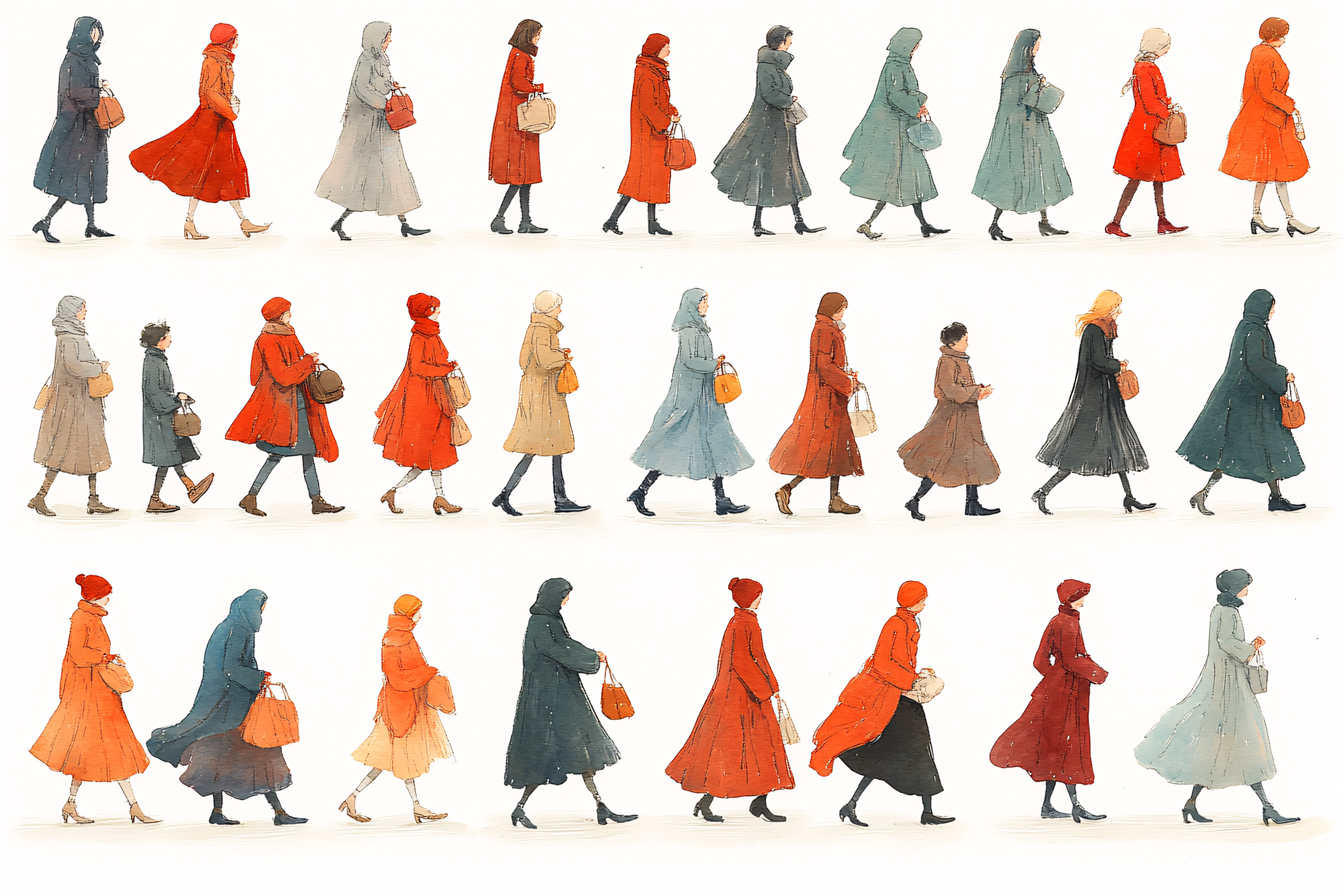 Walking Women In Winter Coats