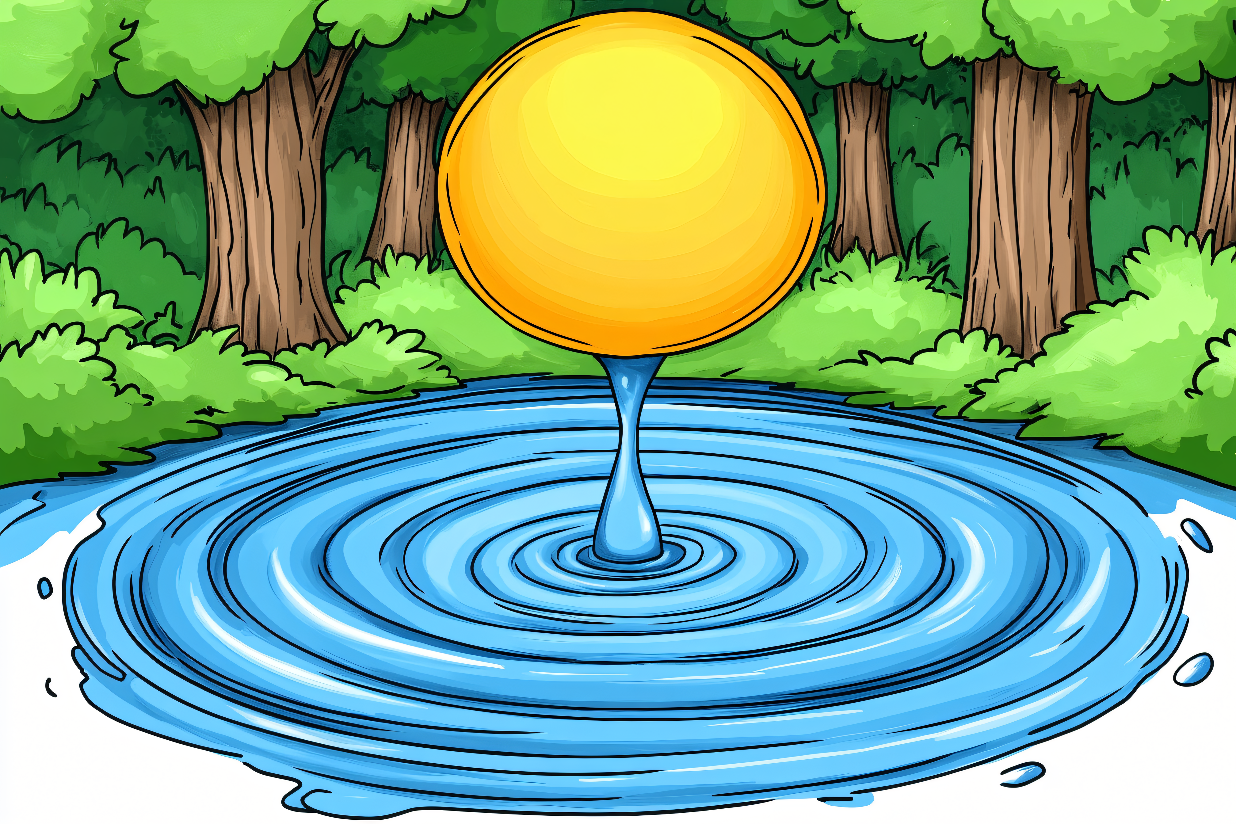 Water Drop Rippling Pond in Forest