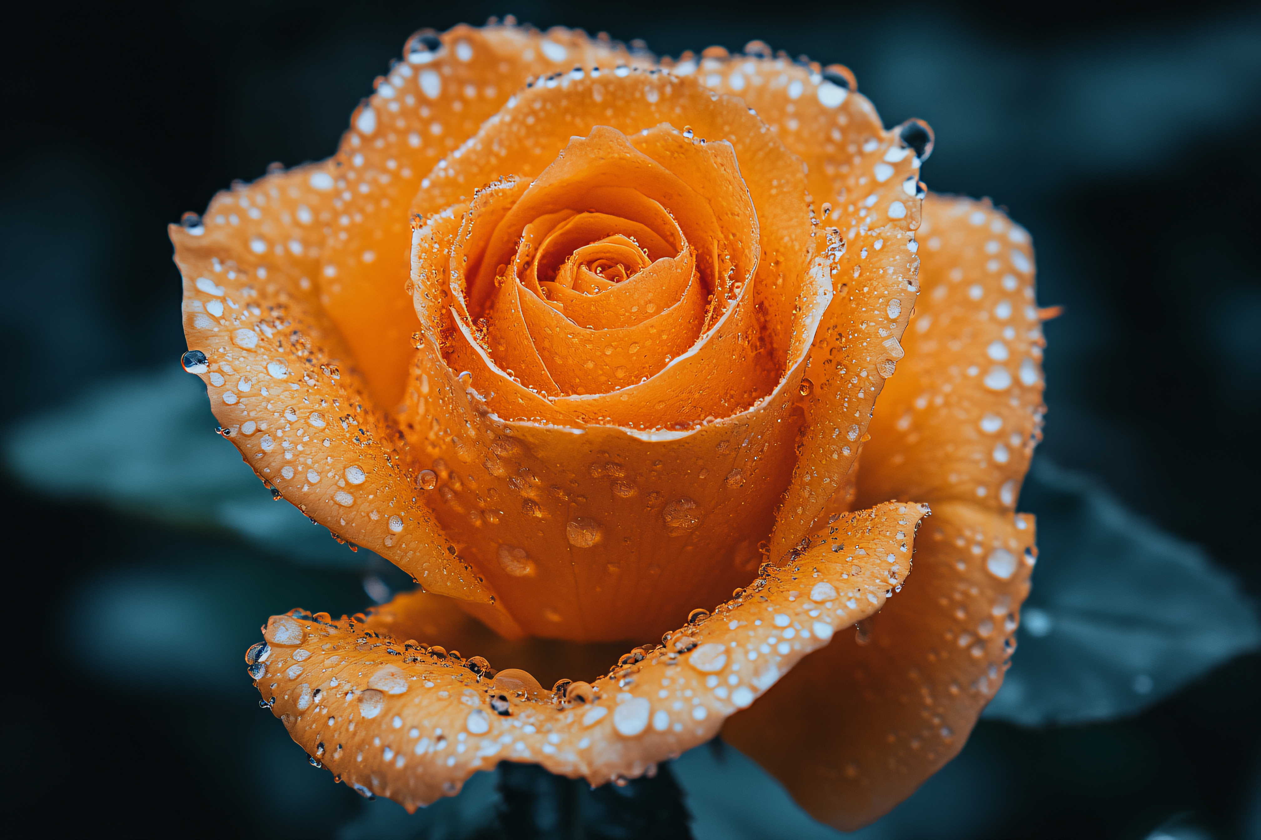Water Droplets on Orange Rose