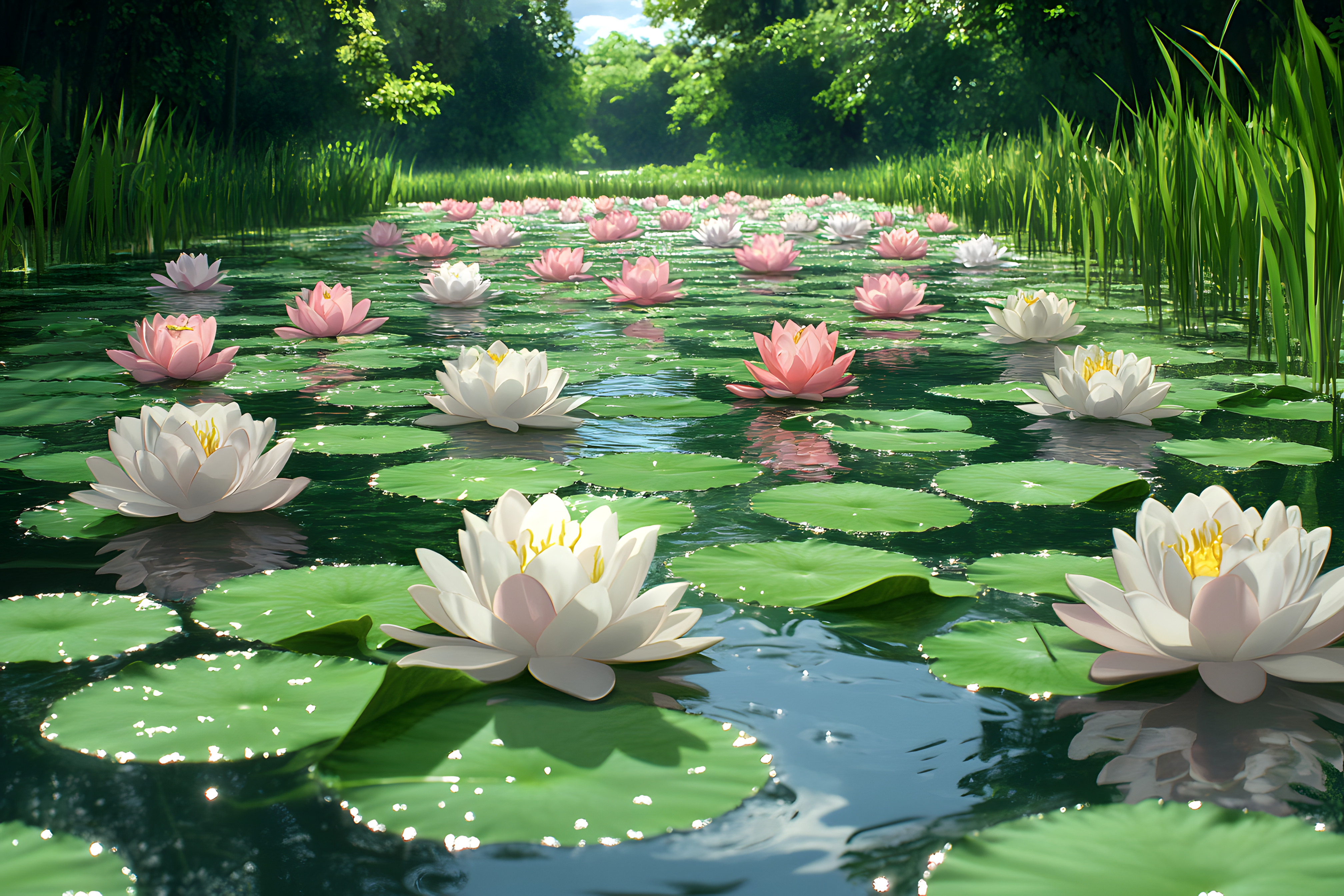 Water Lilies in a Serene Pond