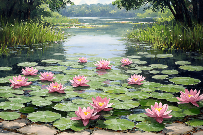 Water Lilies in a Tranquil Pond