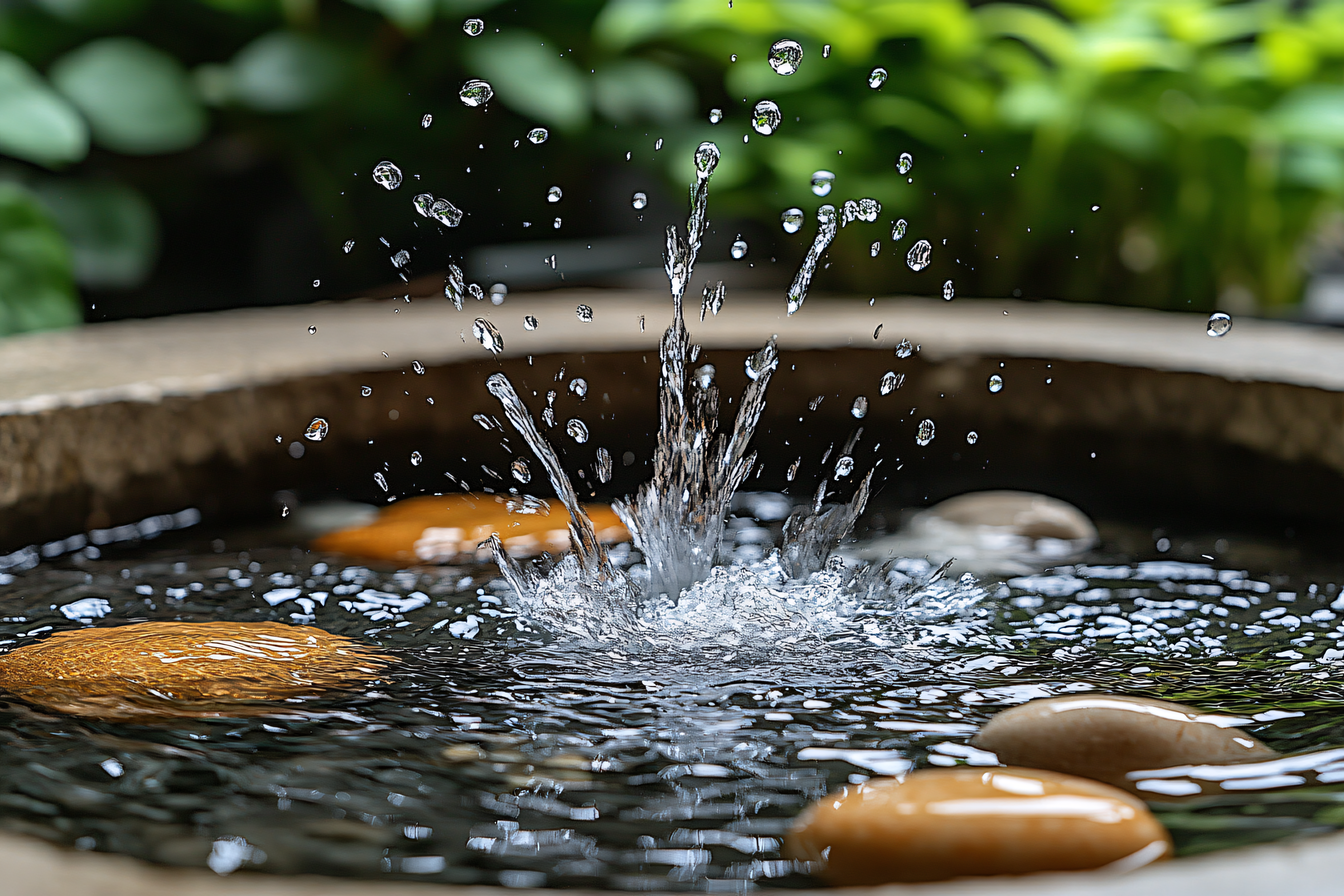 Water Splash in Stone Basin