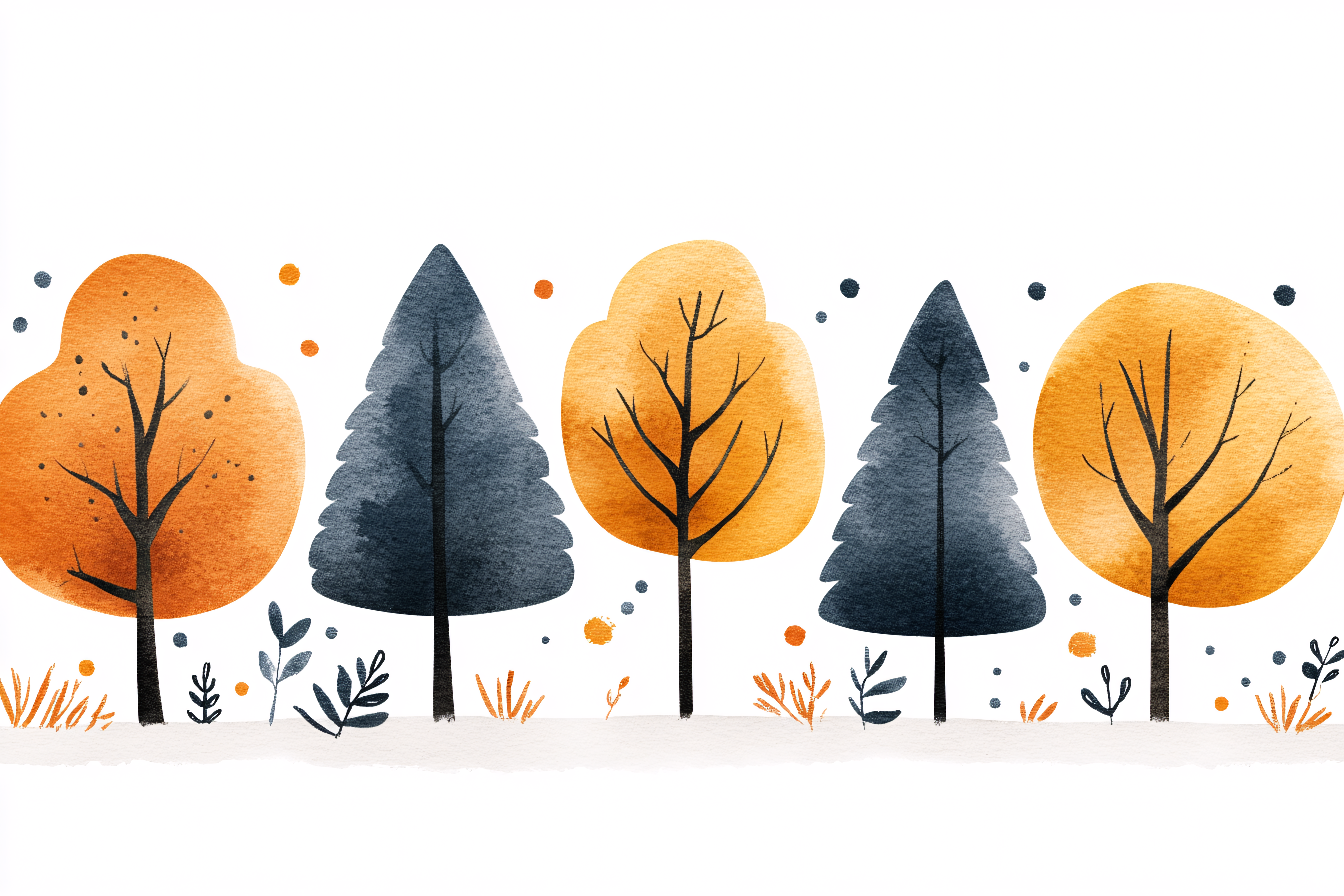 Watercolor Autumn Trees