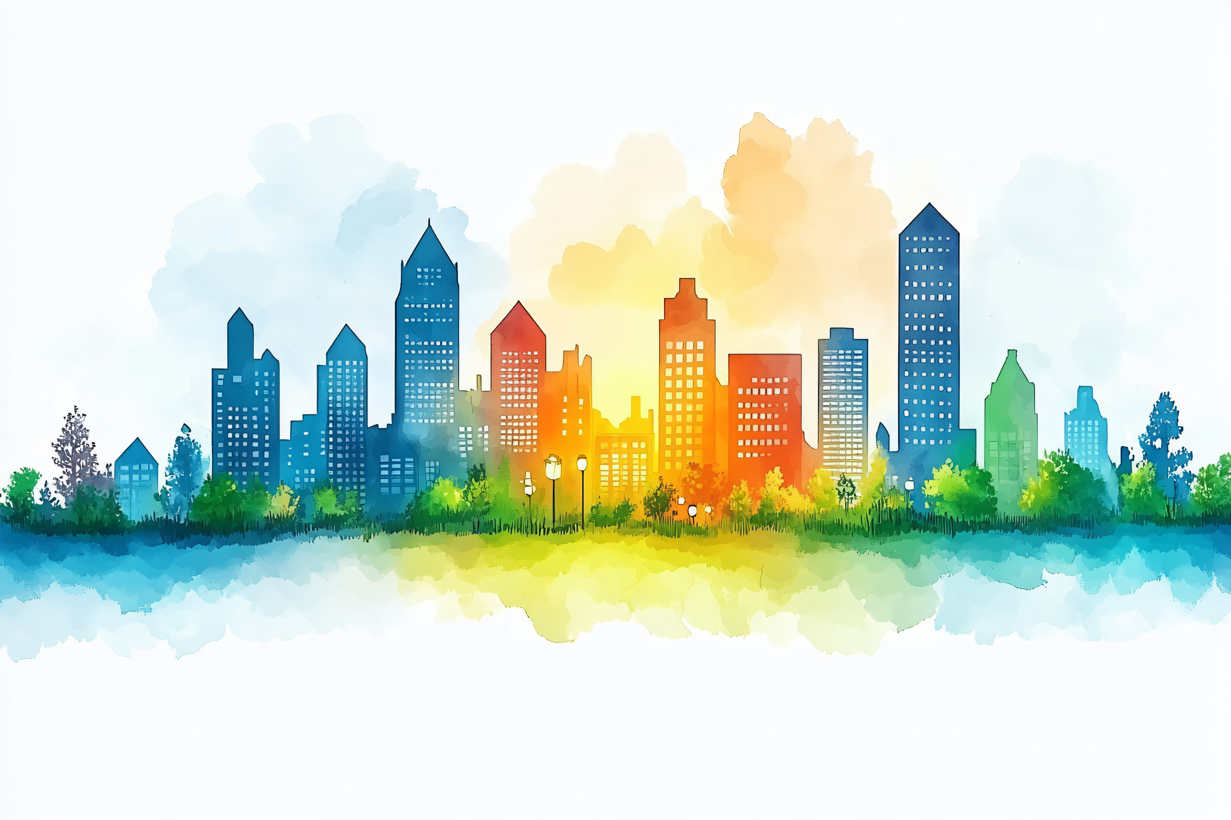 Watercolor Cityscape Skyline