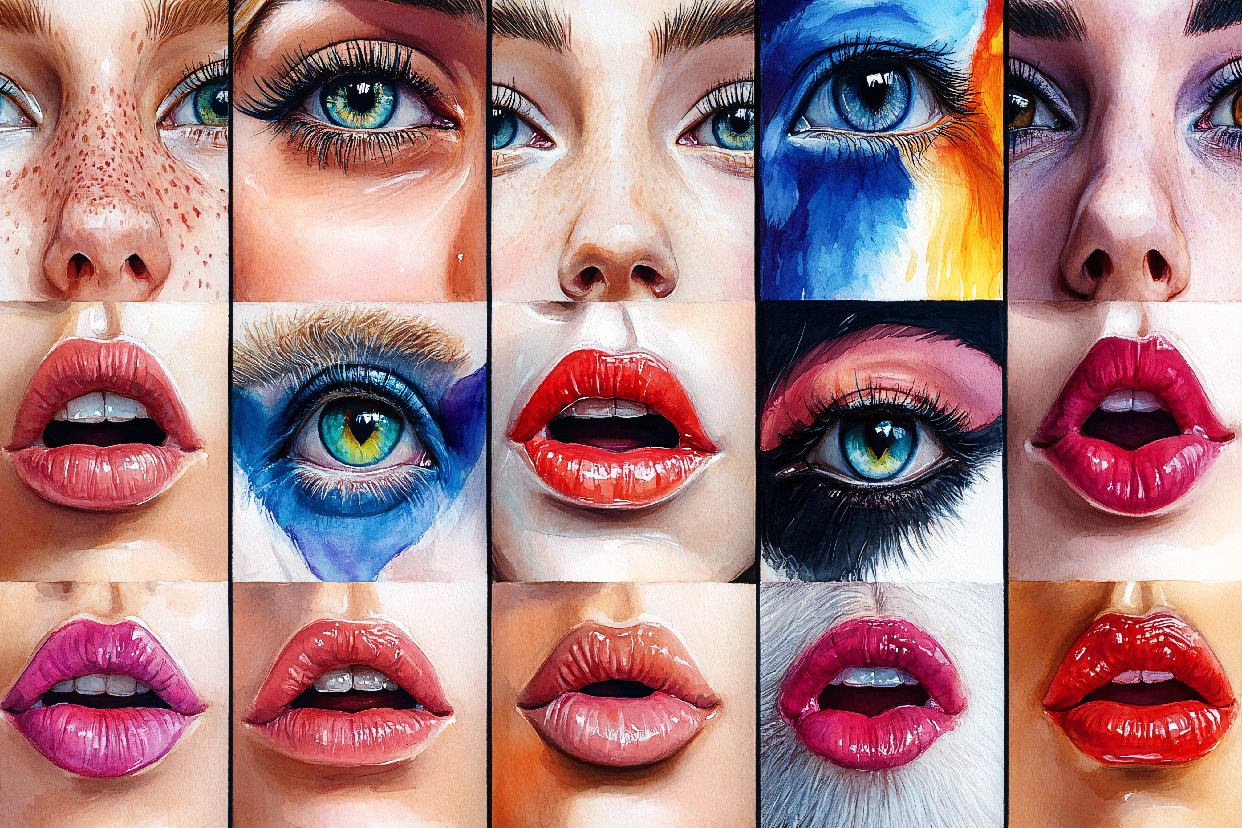 Watercolor Face Grid