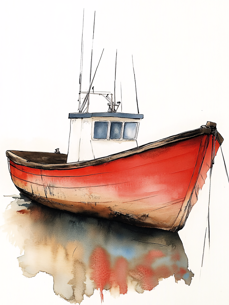 Watercolor Fishing Boat