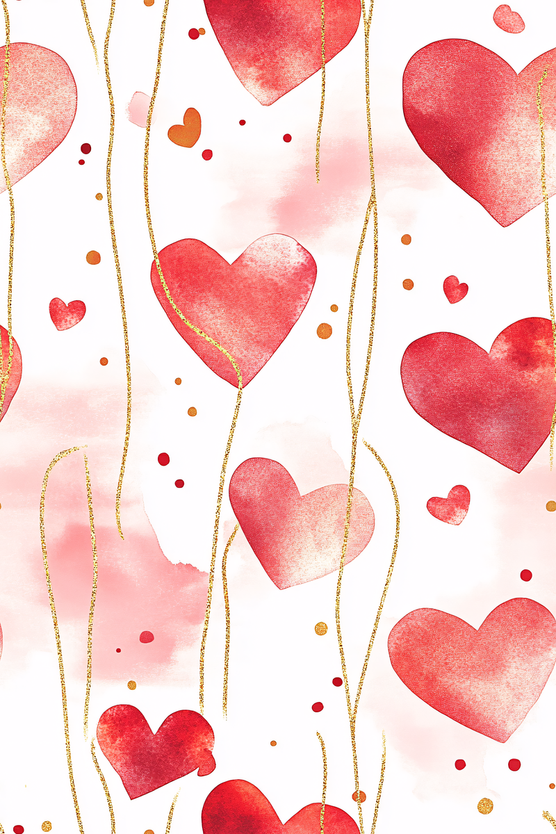 Watercolor Hearts and Gold Strands