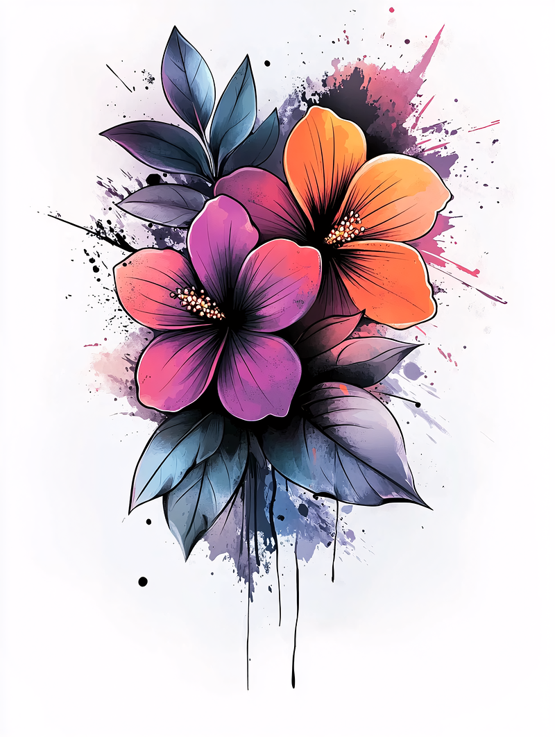 Watercolor Hibiscus Duo