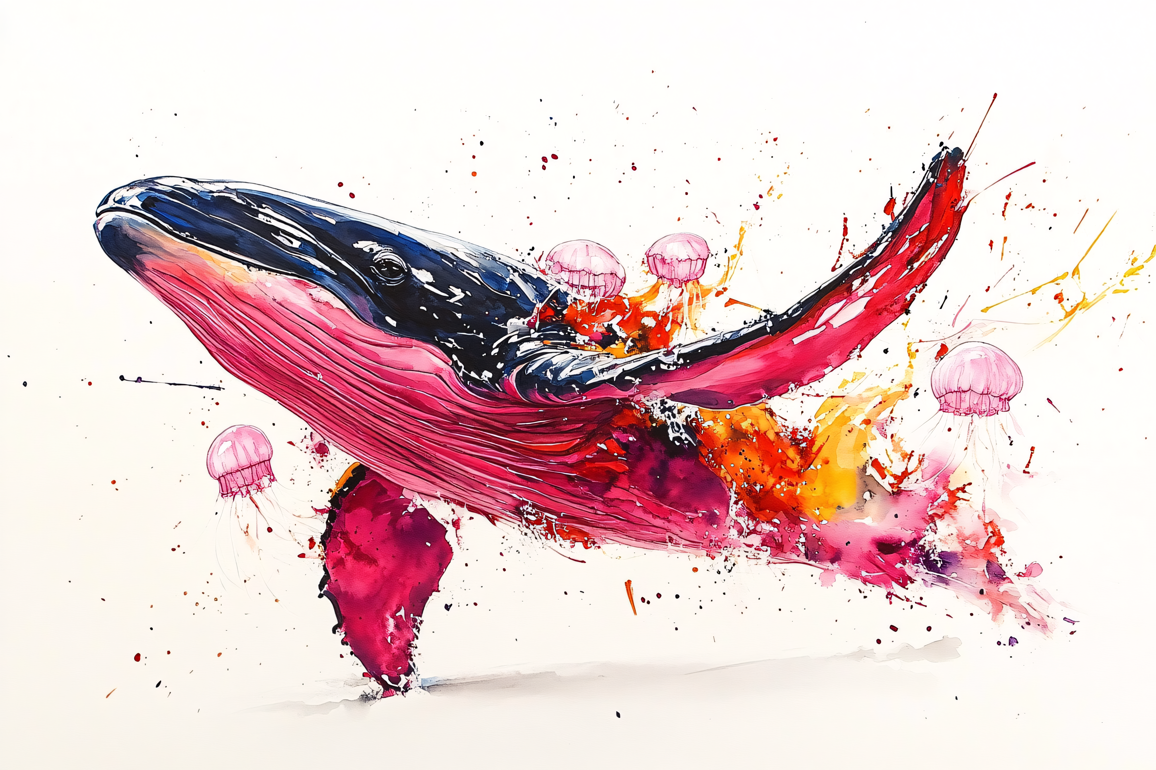 Watercolor Whale With Jellyfish