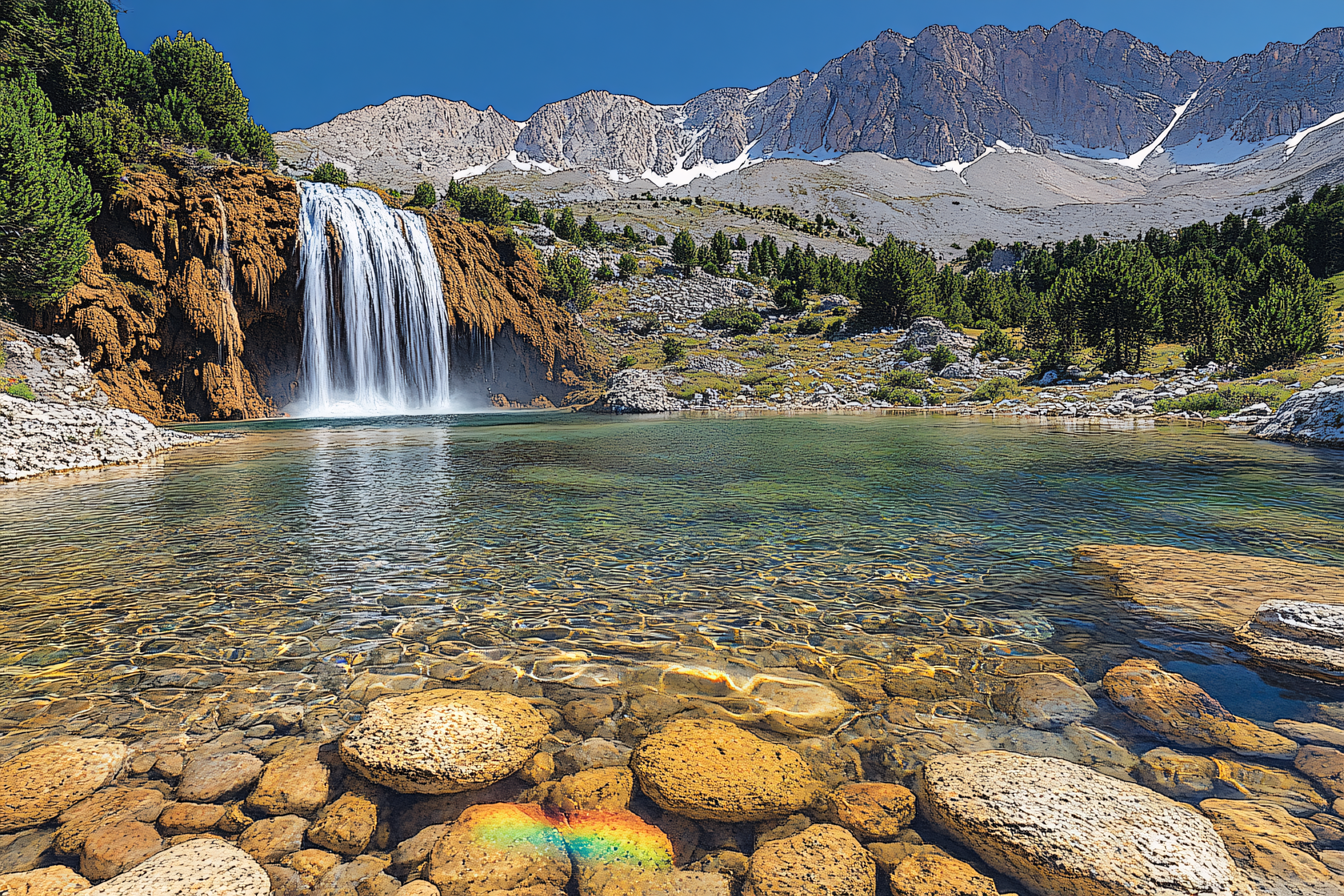 Waterfall And Mountain Lake