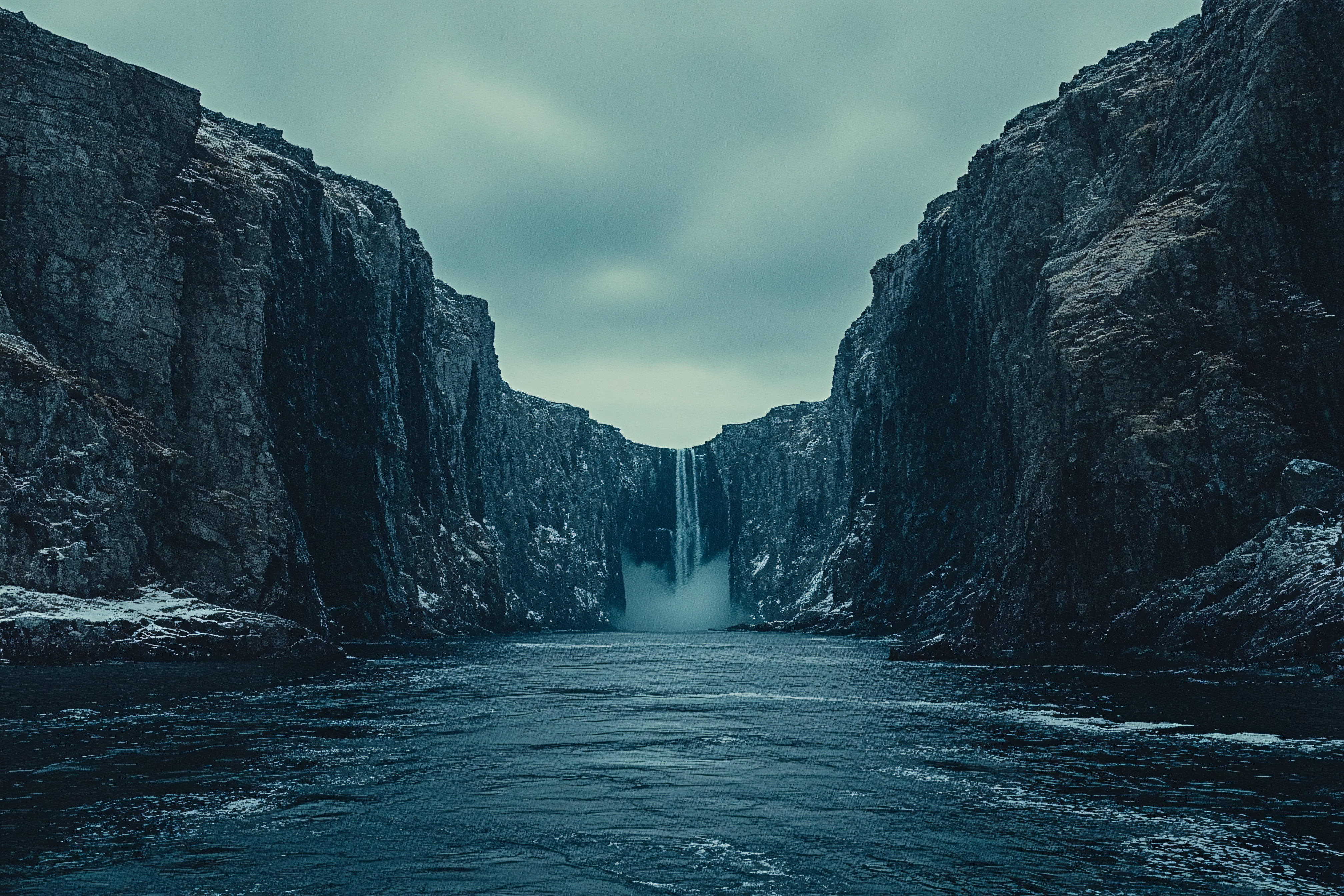 Waterfall Between Rocky Cliffs