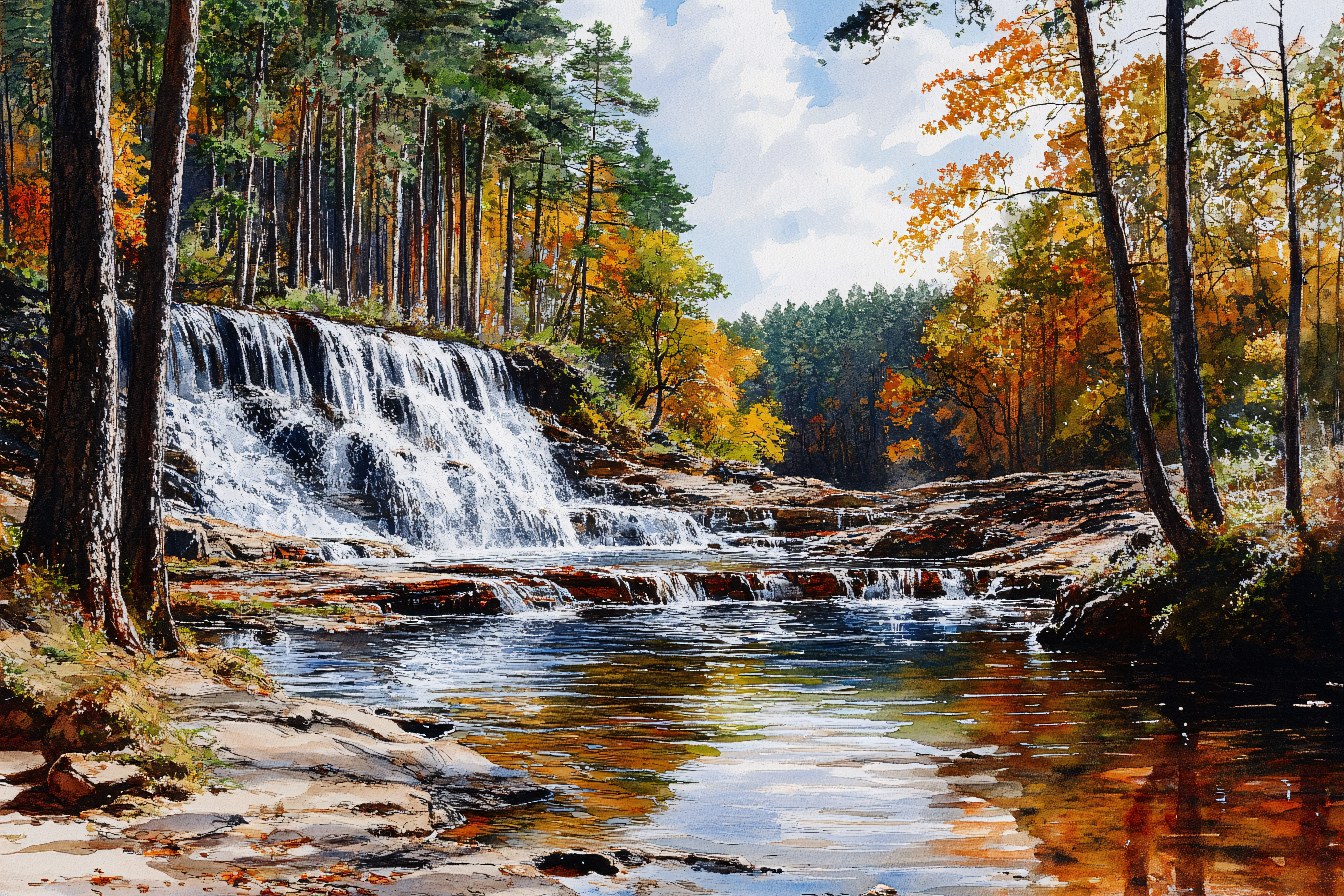 Waterfall In Autumn Forest