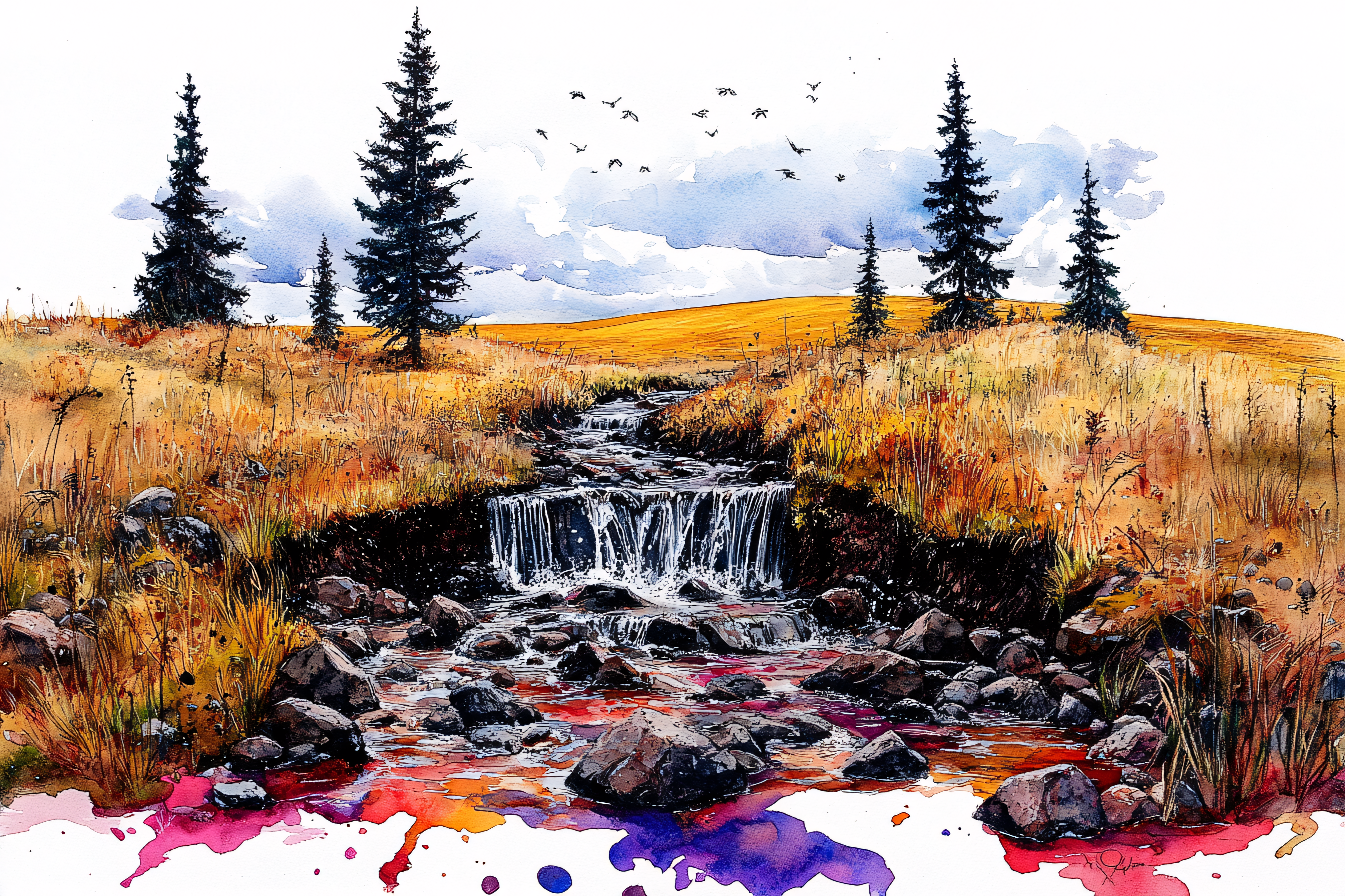Waterfall Meadow Landscape