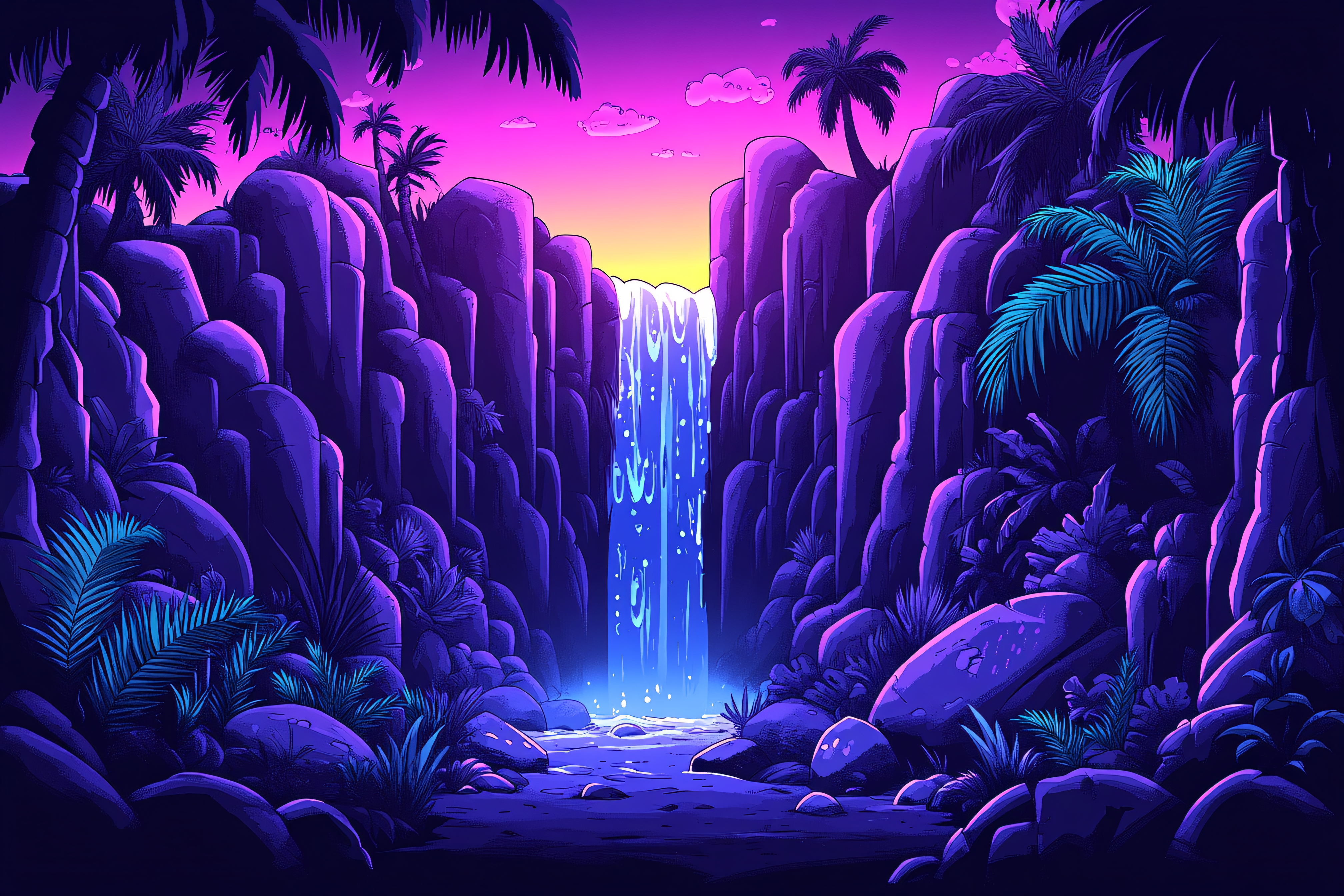Waterfall Oasis at Dusk
