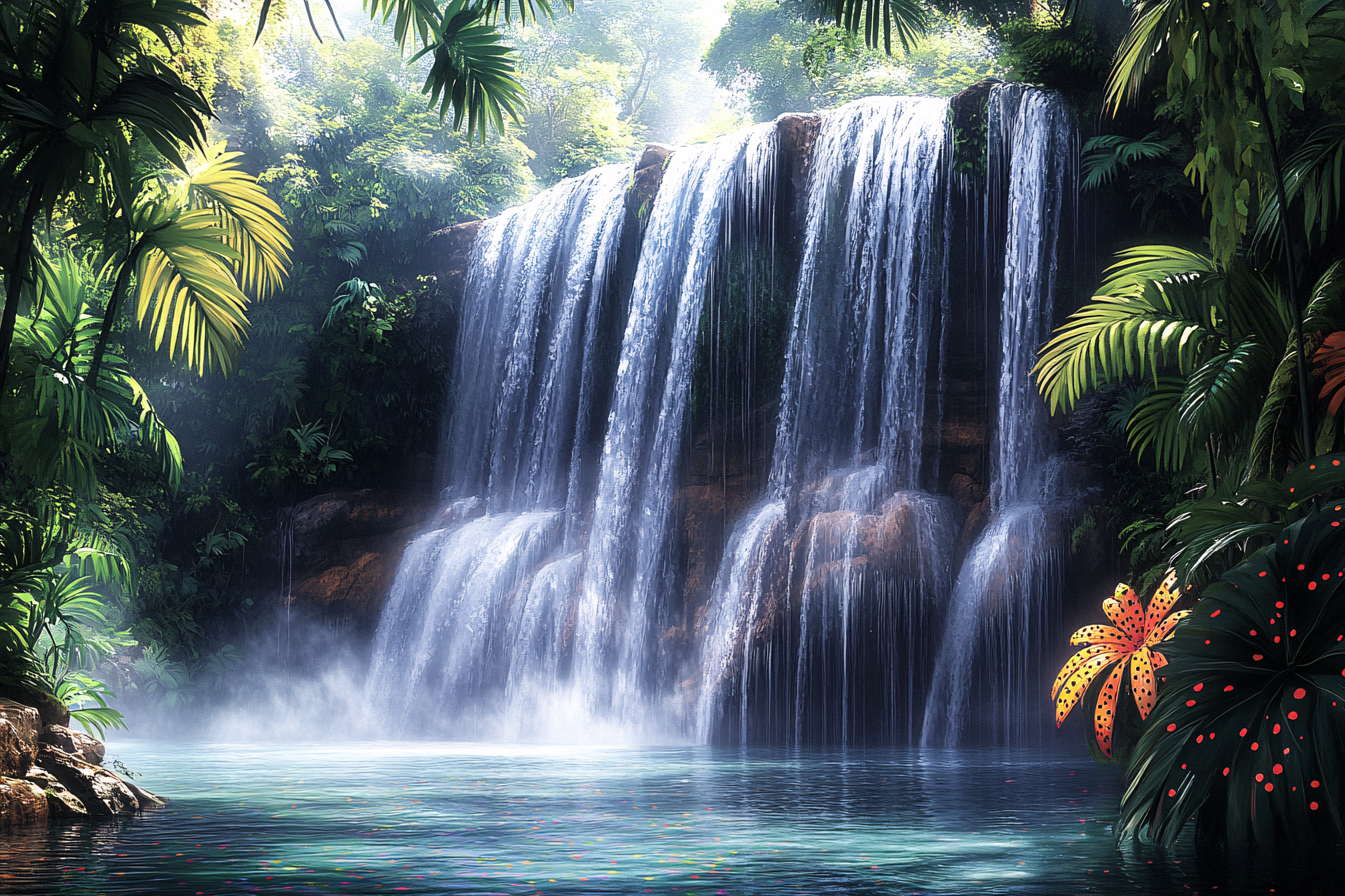 Waterfall Oasis in Jungle Paradise