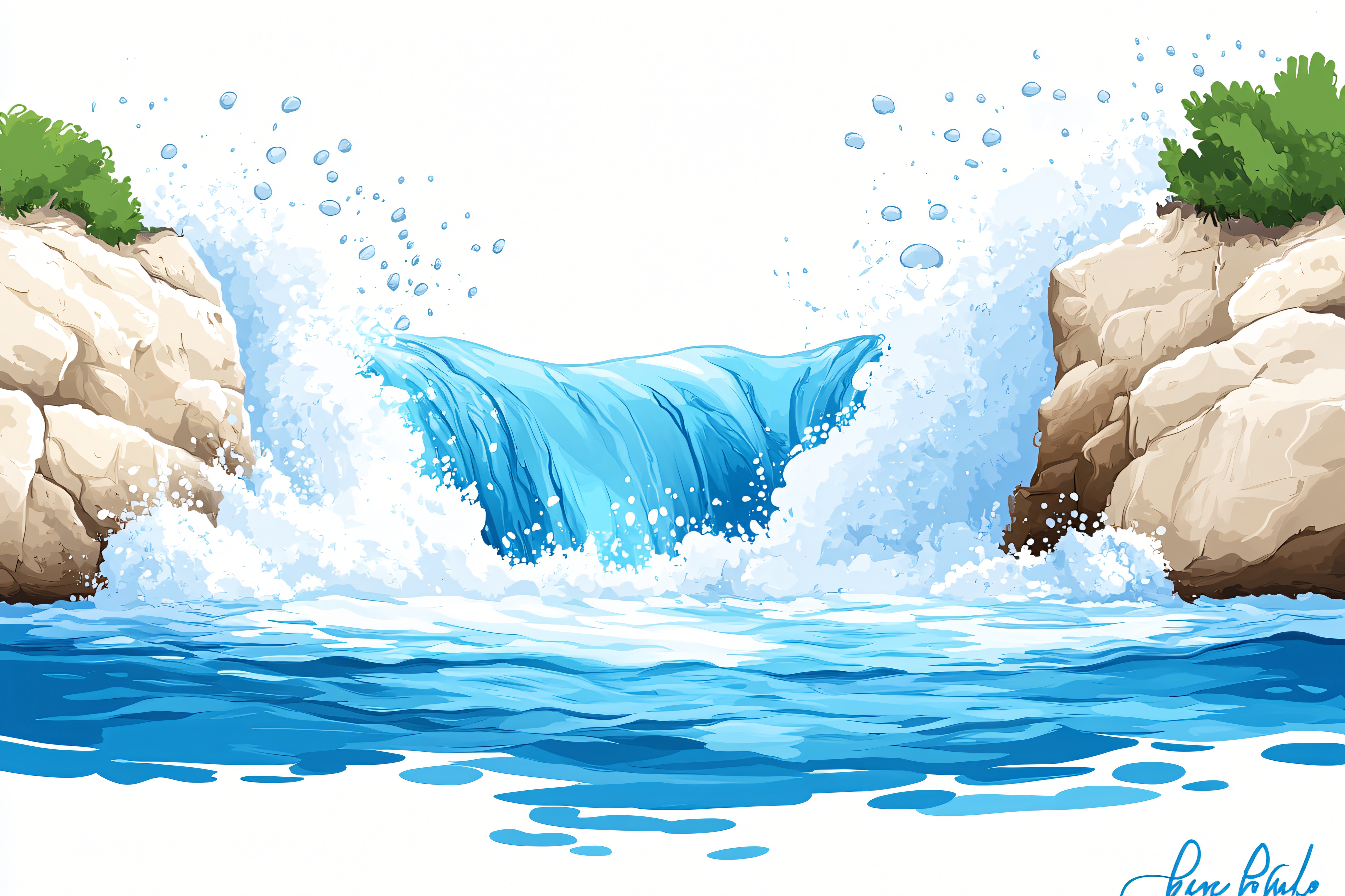 Waterfall Splashing Between Rocks