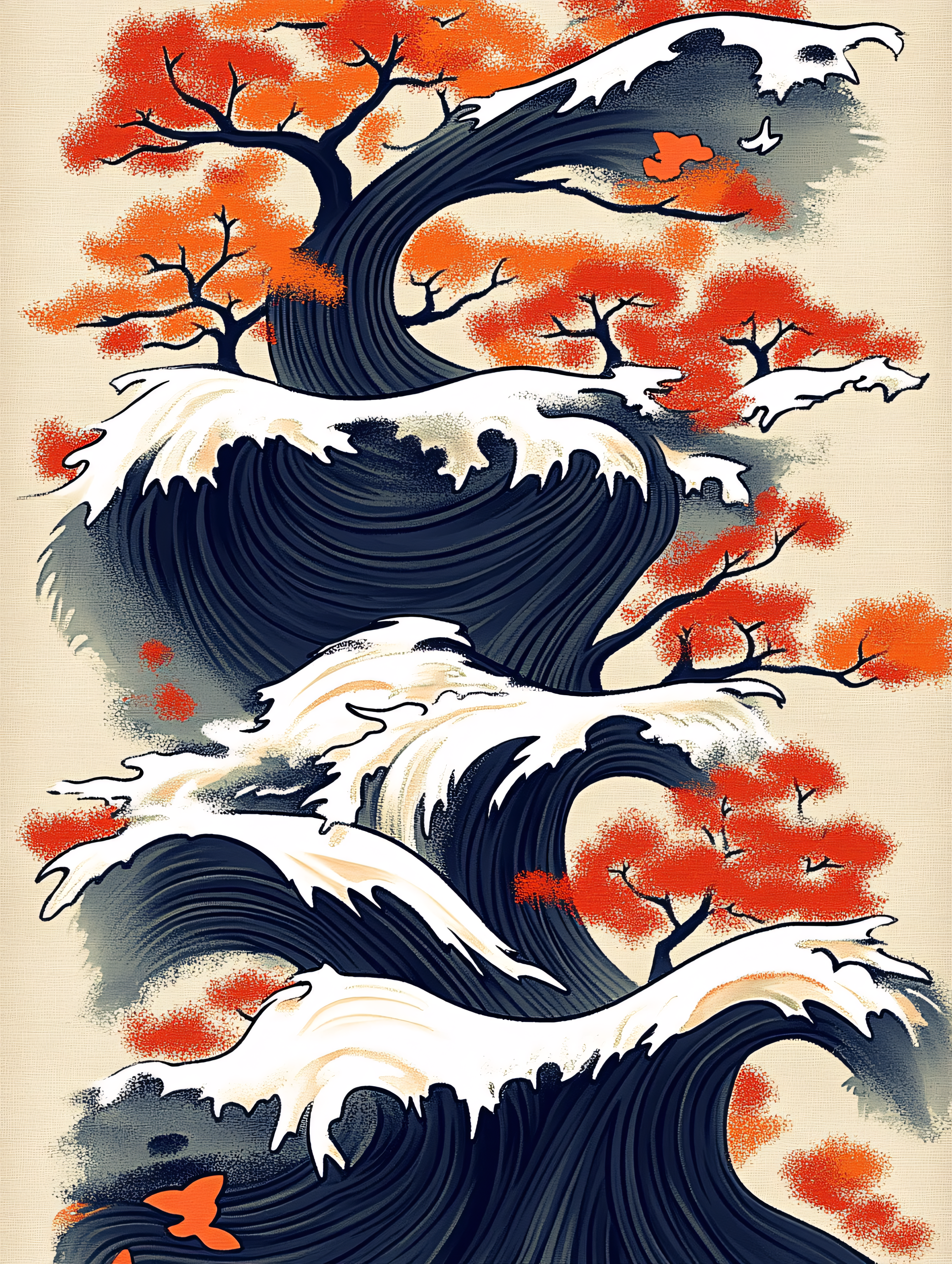Waves and Autumn Trees