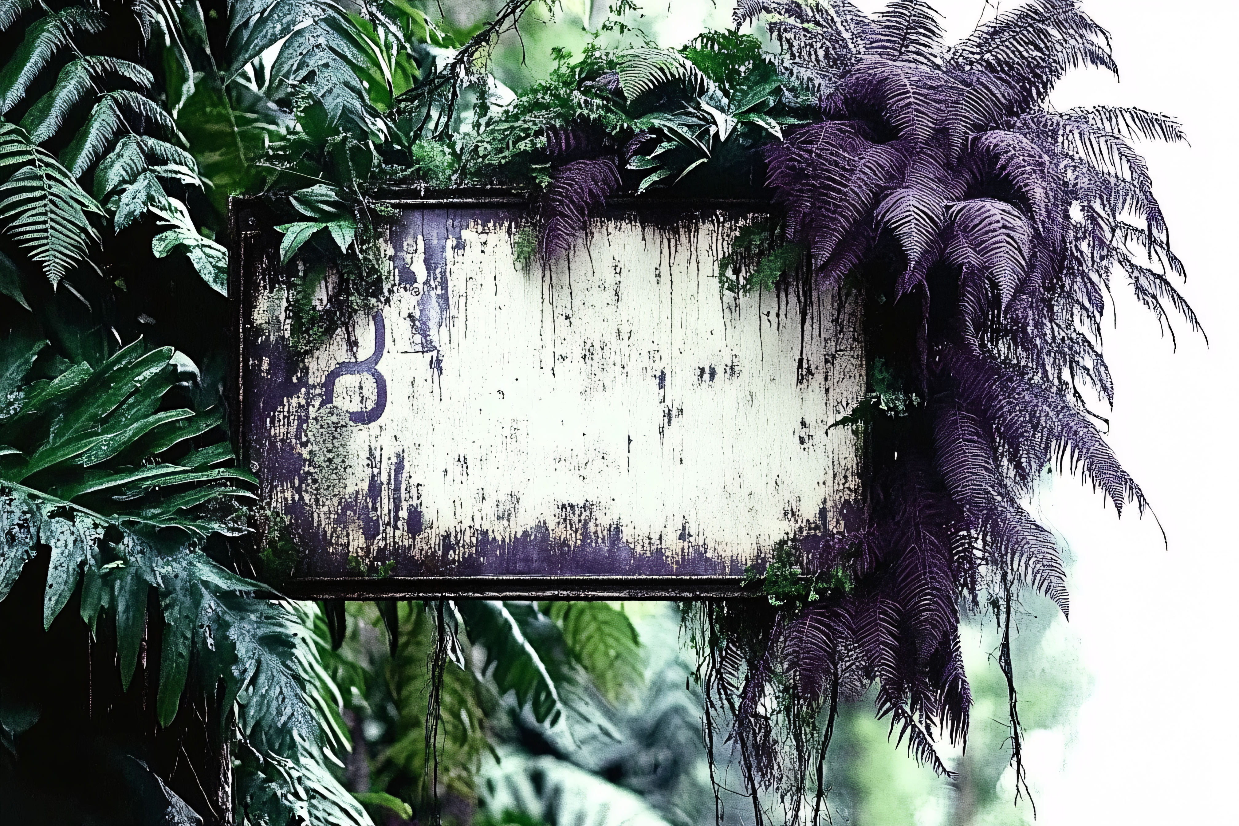 Weathered Sign Amidst Lush Foliage