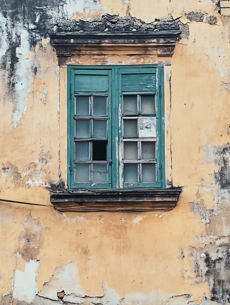 Weathered Window on Old Wall