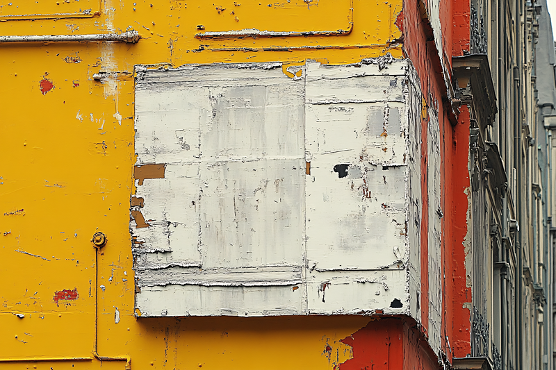 Weathered Yellow and White Building Facade