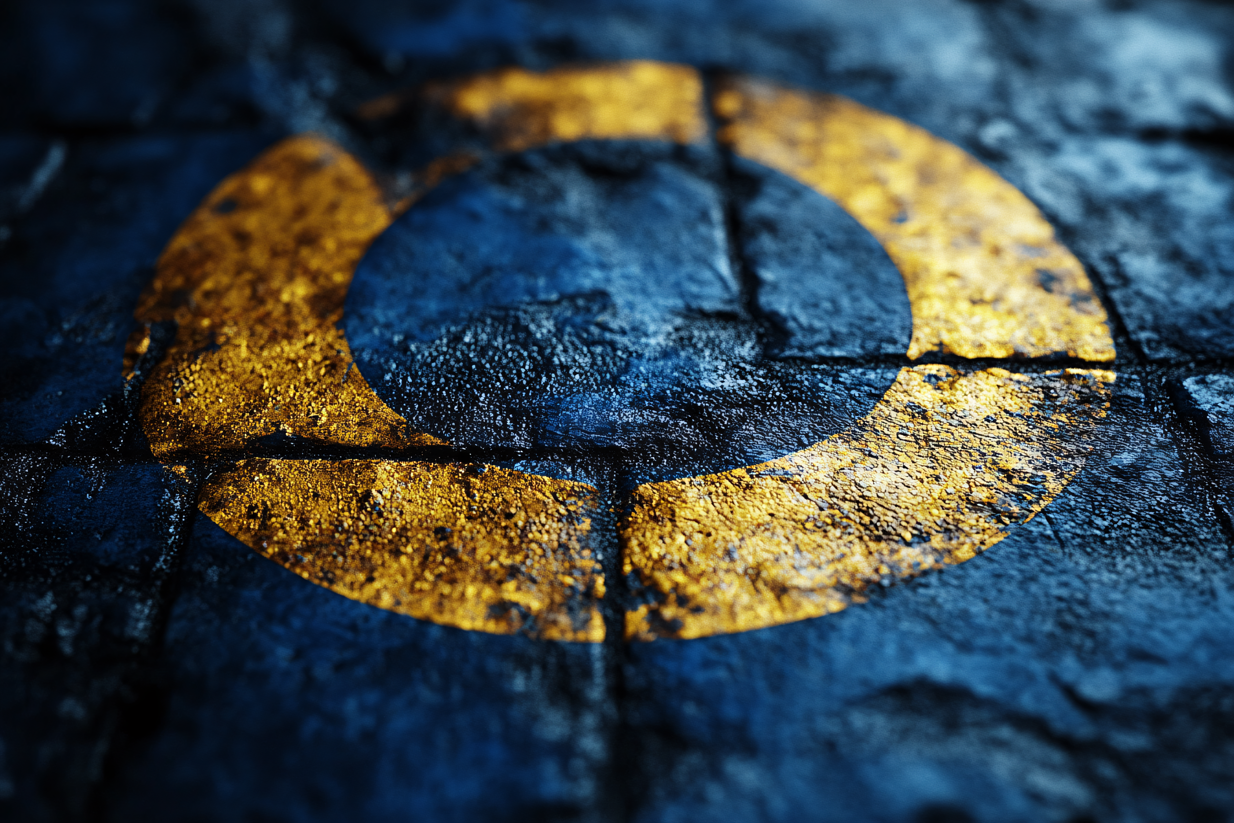 Weathered Yellow Circle on Blue Stone