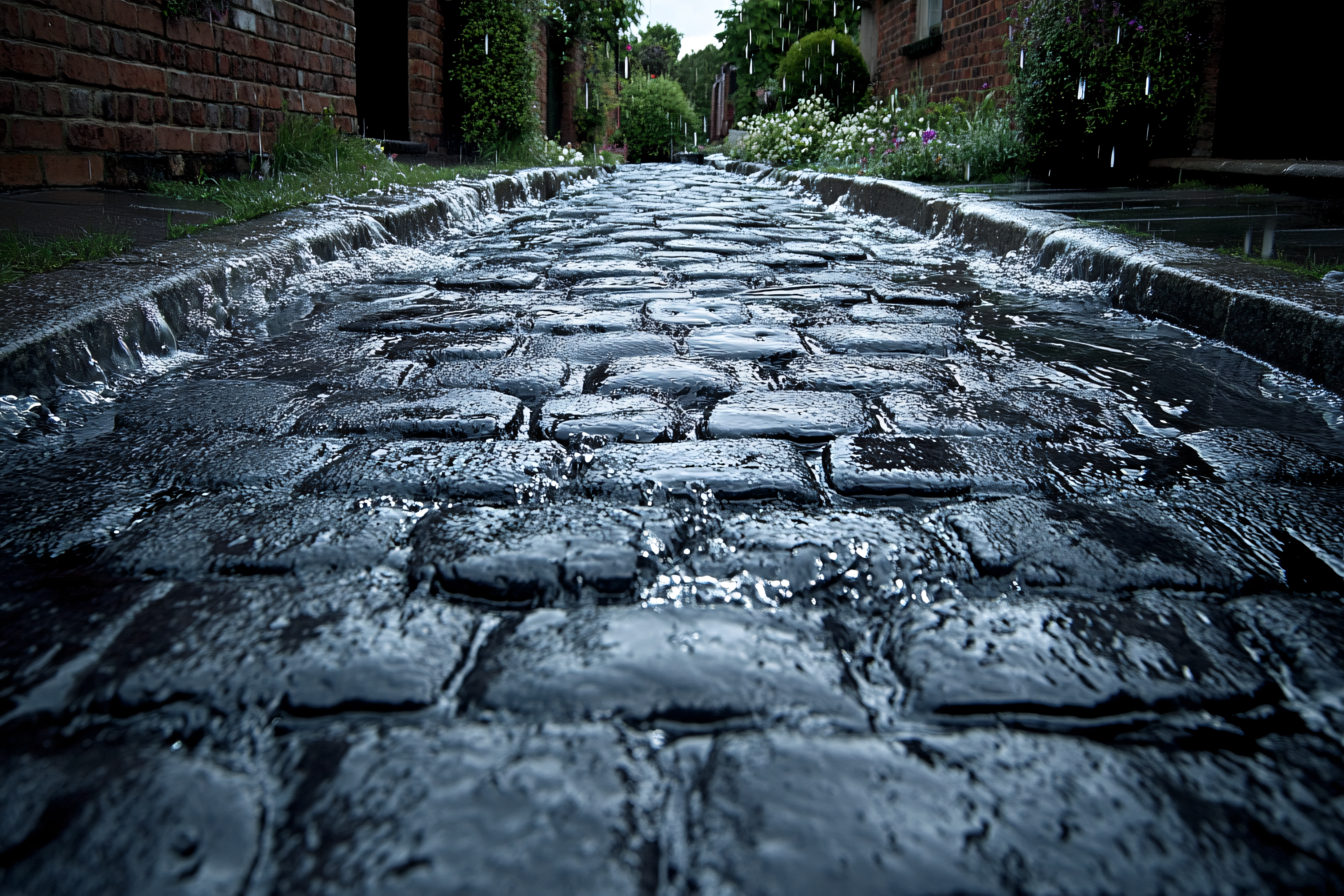 Wet Cobblestone Street
