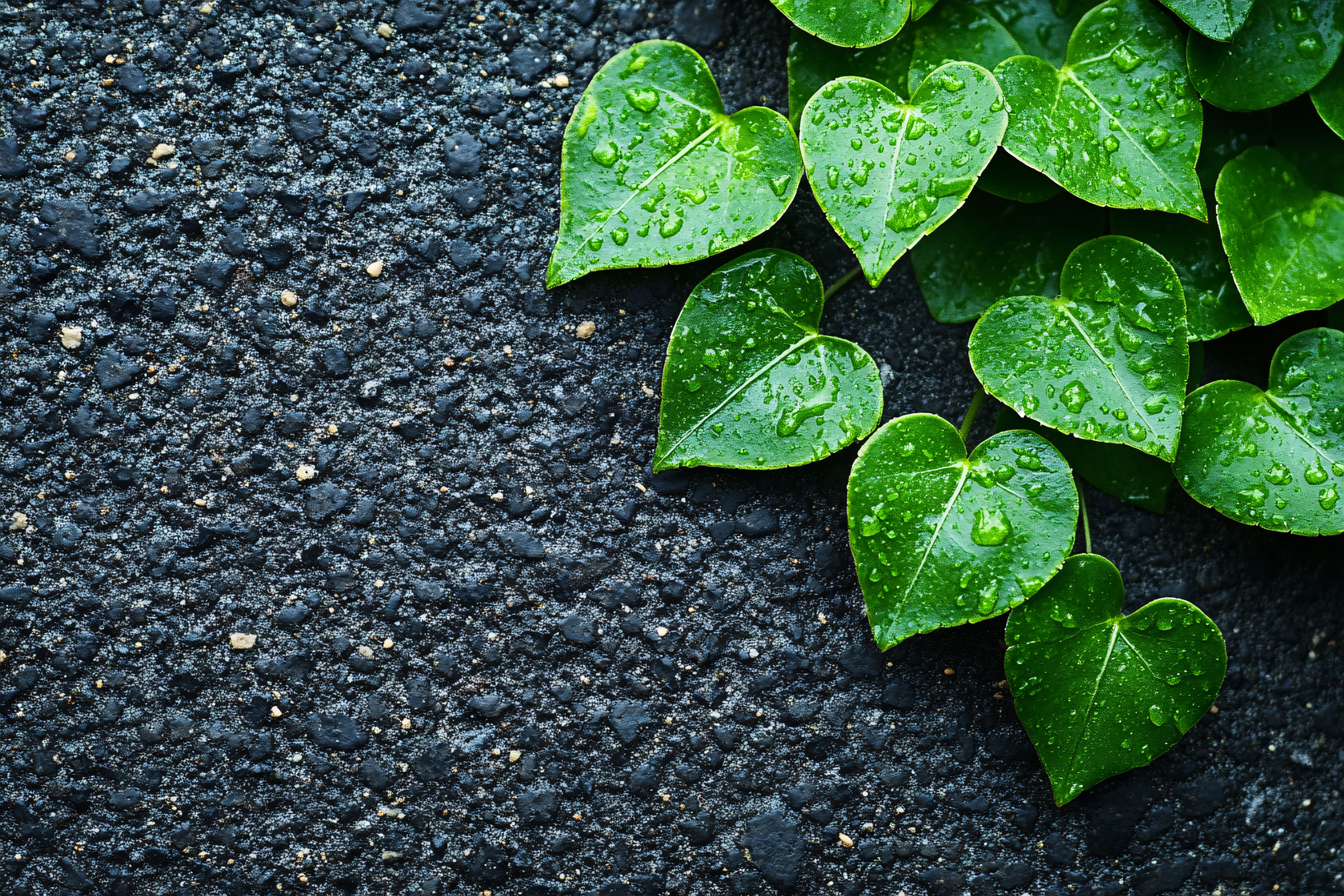 Wet Green Leaves On Asphalt