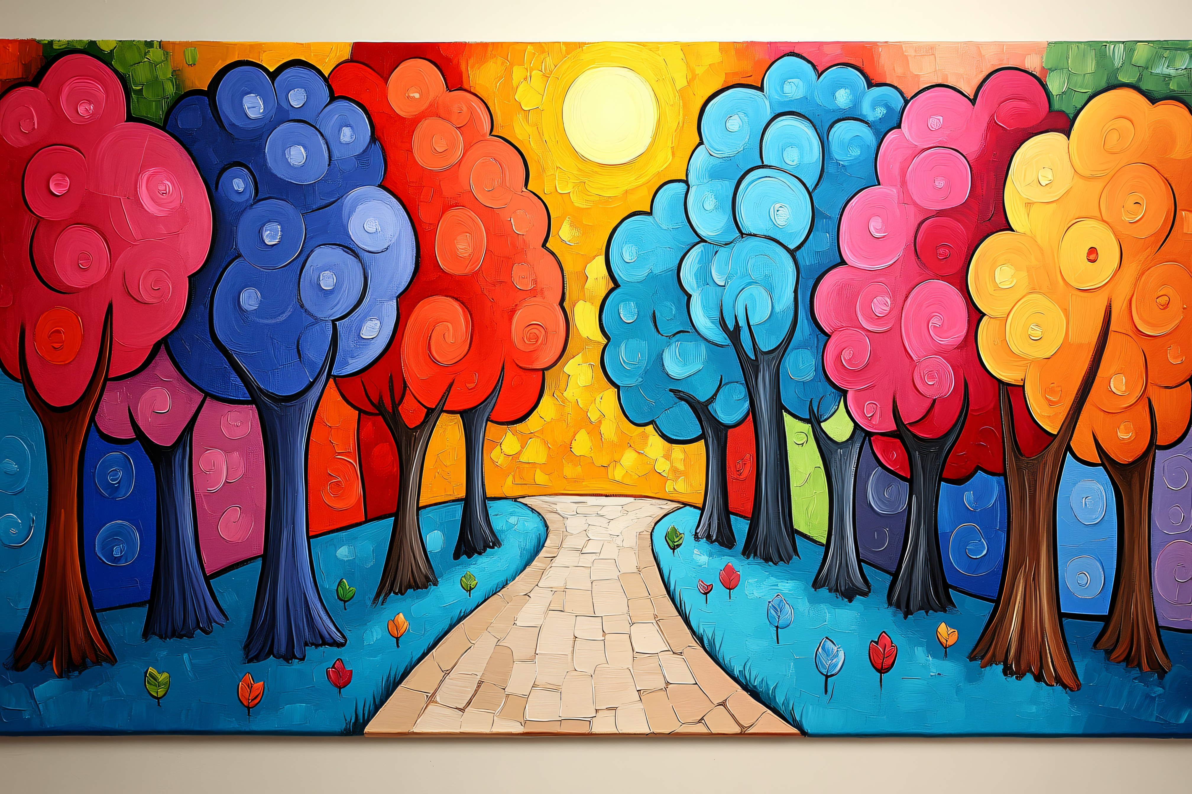 Whimsical Colorful Tree Landscape Painting