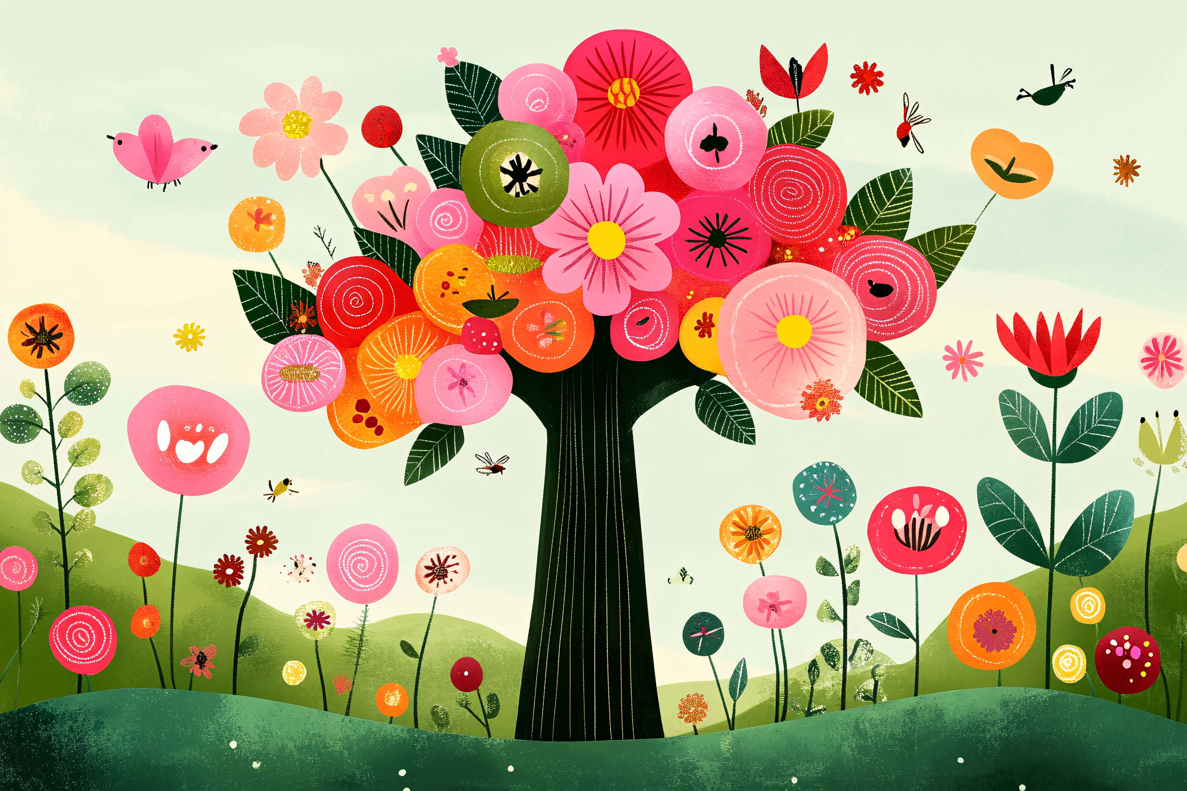 Whimsical Floral Tree Garden