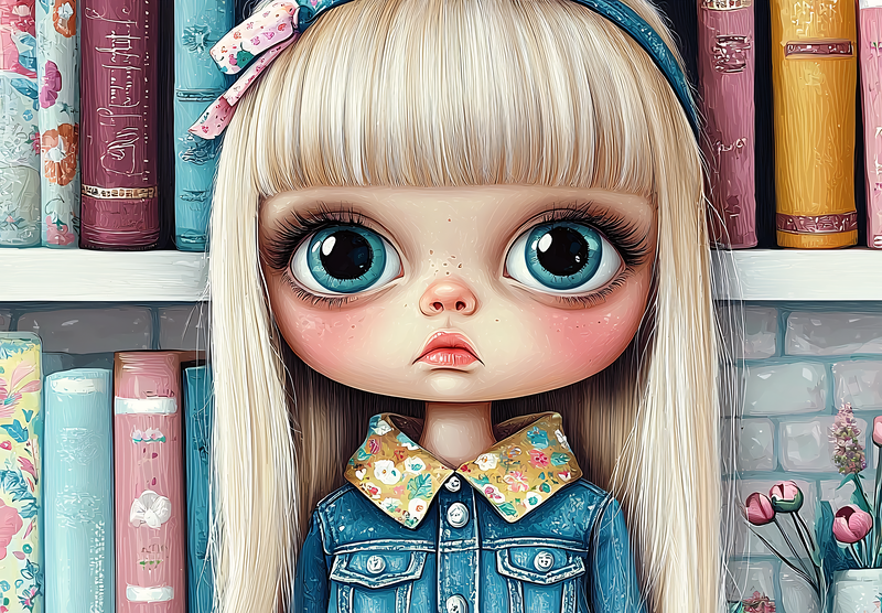 Whimsical Girl With Bookshelf