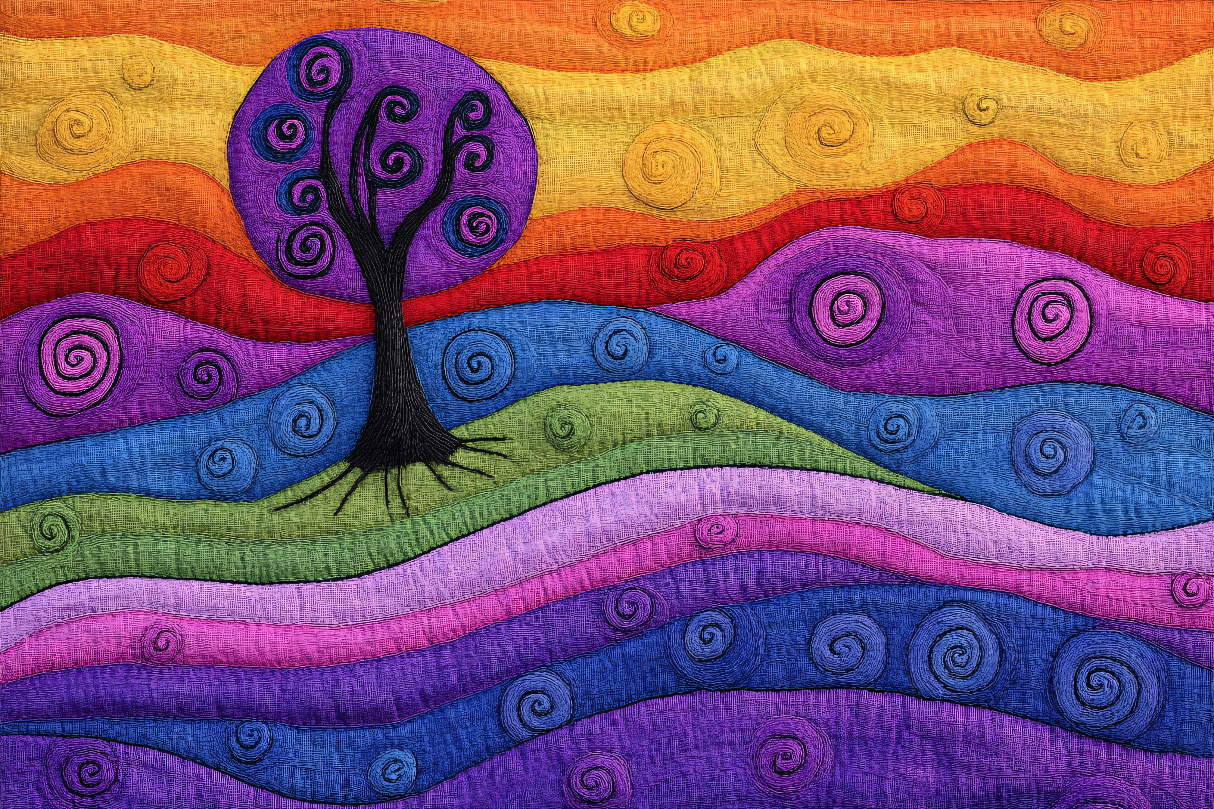 Whimsical Landscape with Tree