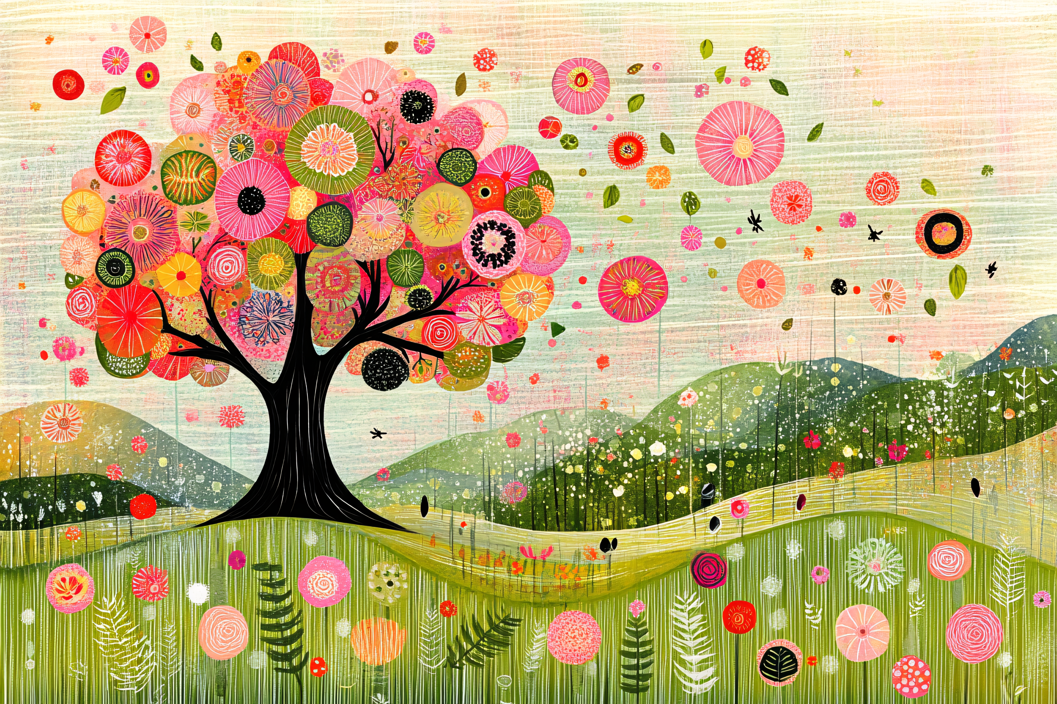 Whimsical Tree With Colorful Blossoms