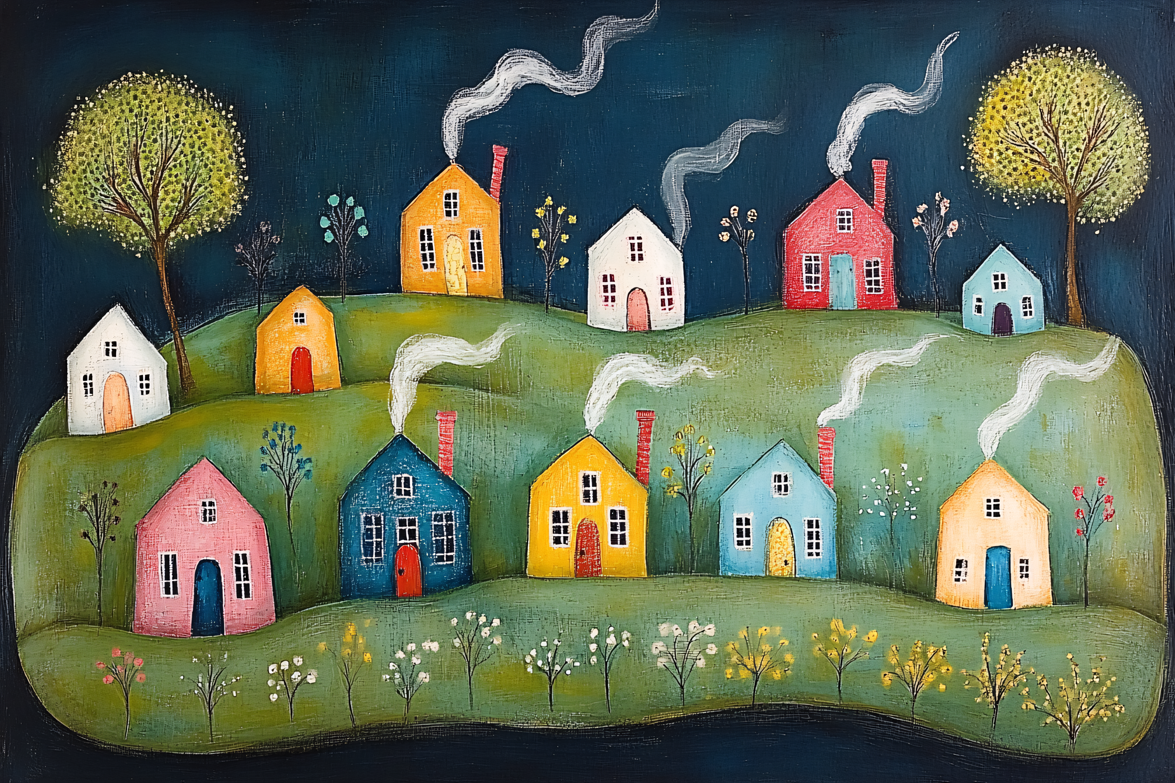 Whimsical Village At Night
