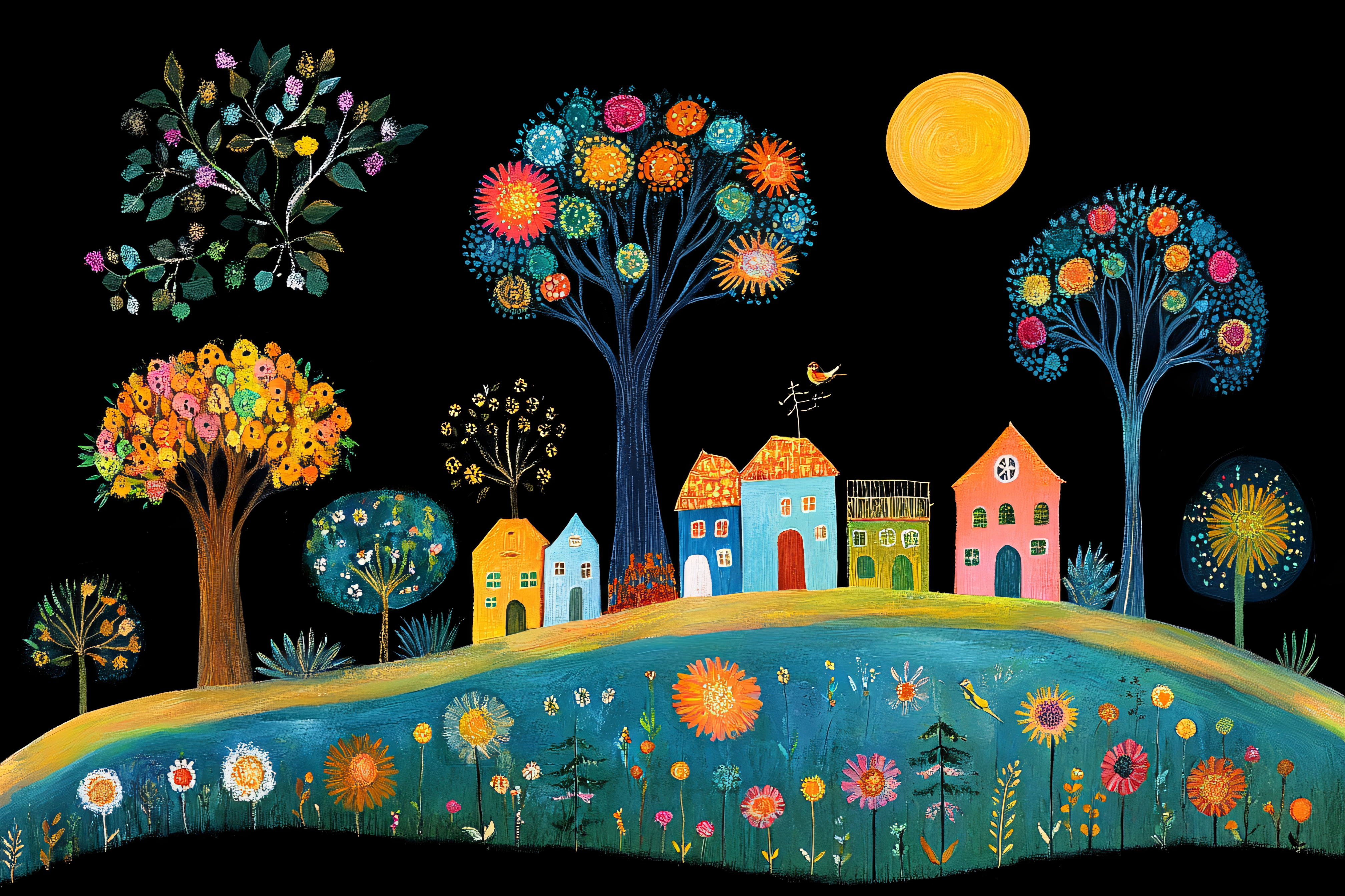 Whimsical Village at Night
