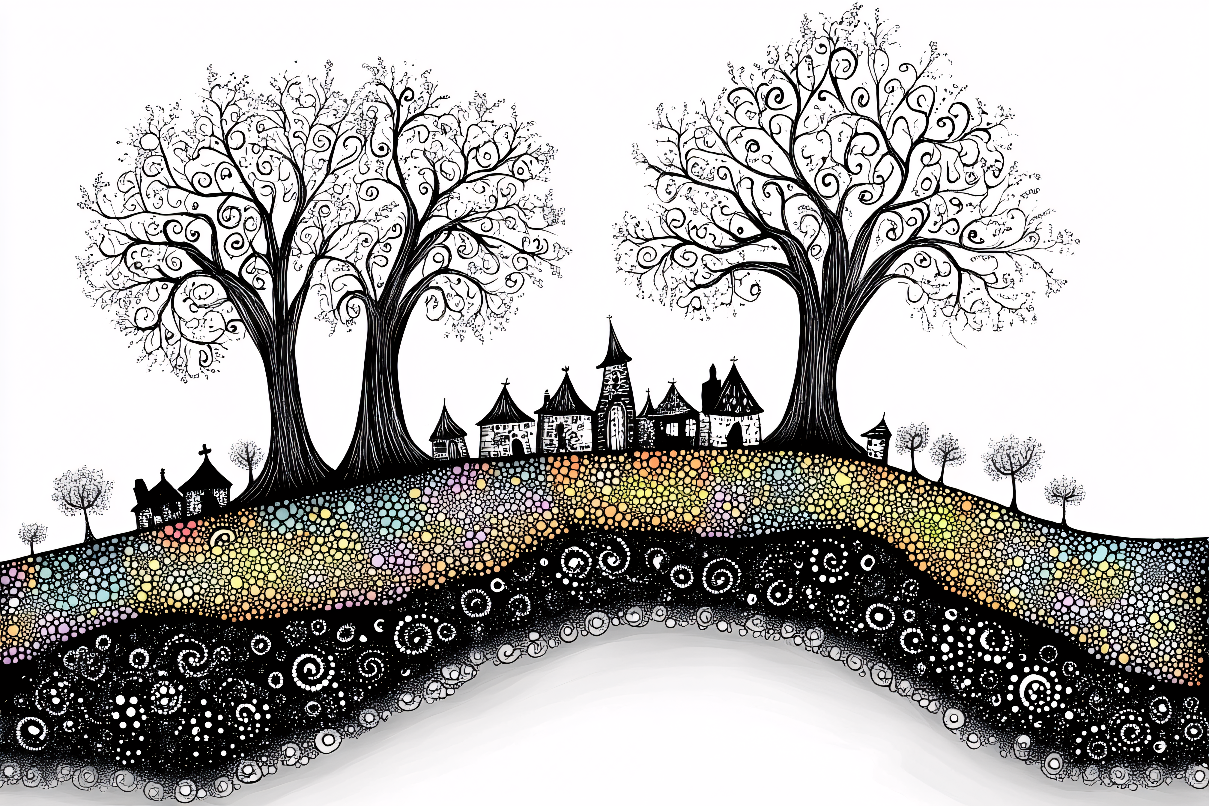 Whimsical Village Hill Landscape