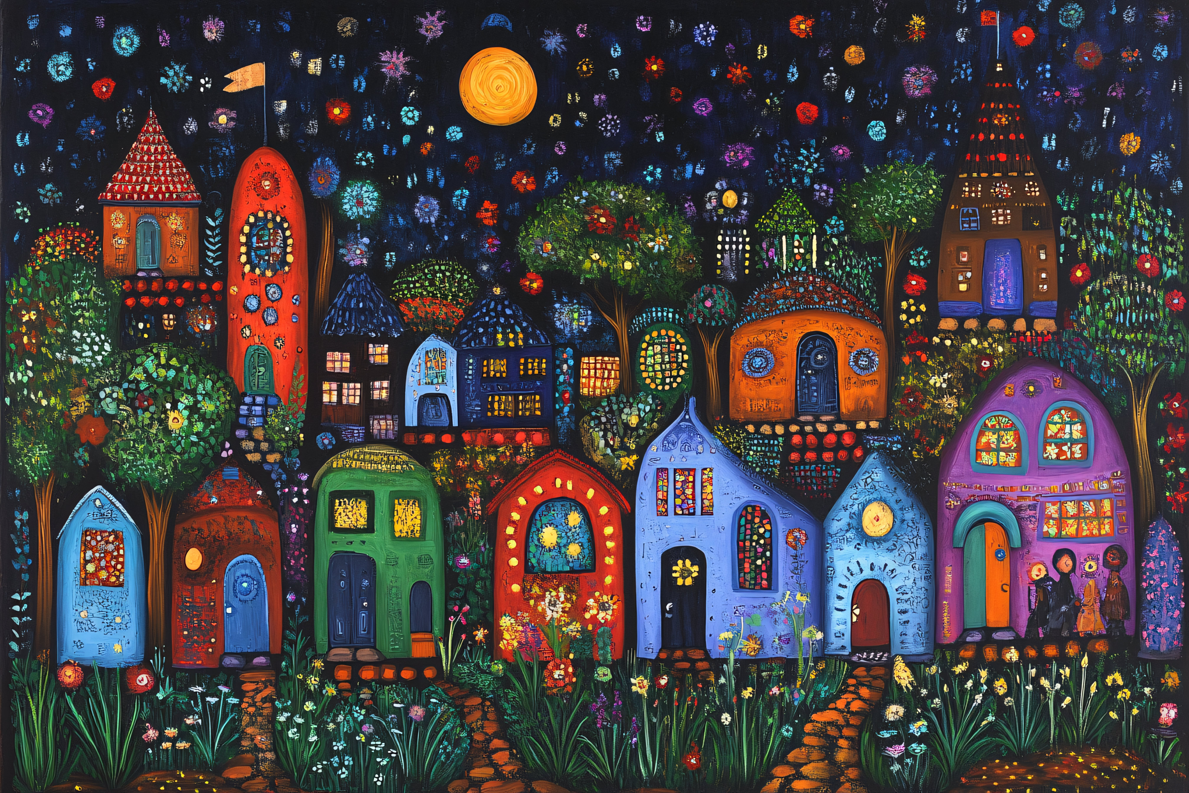 Whimsical Village Night Scene