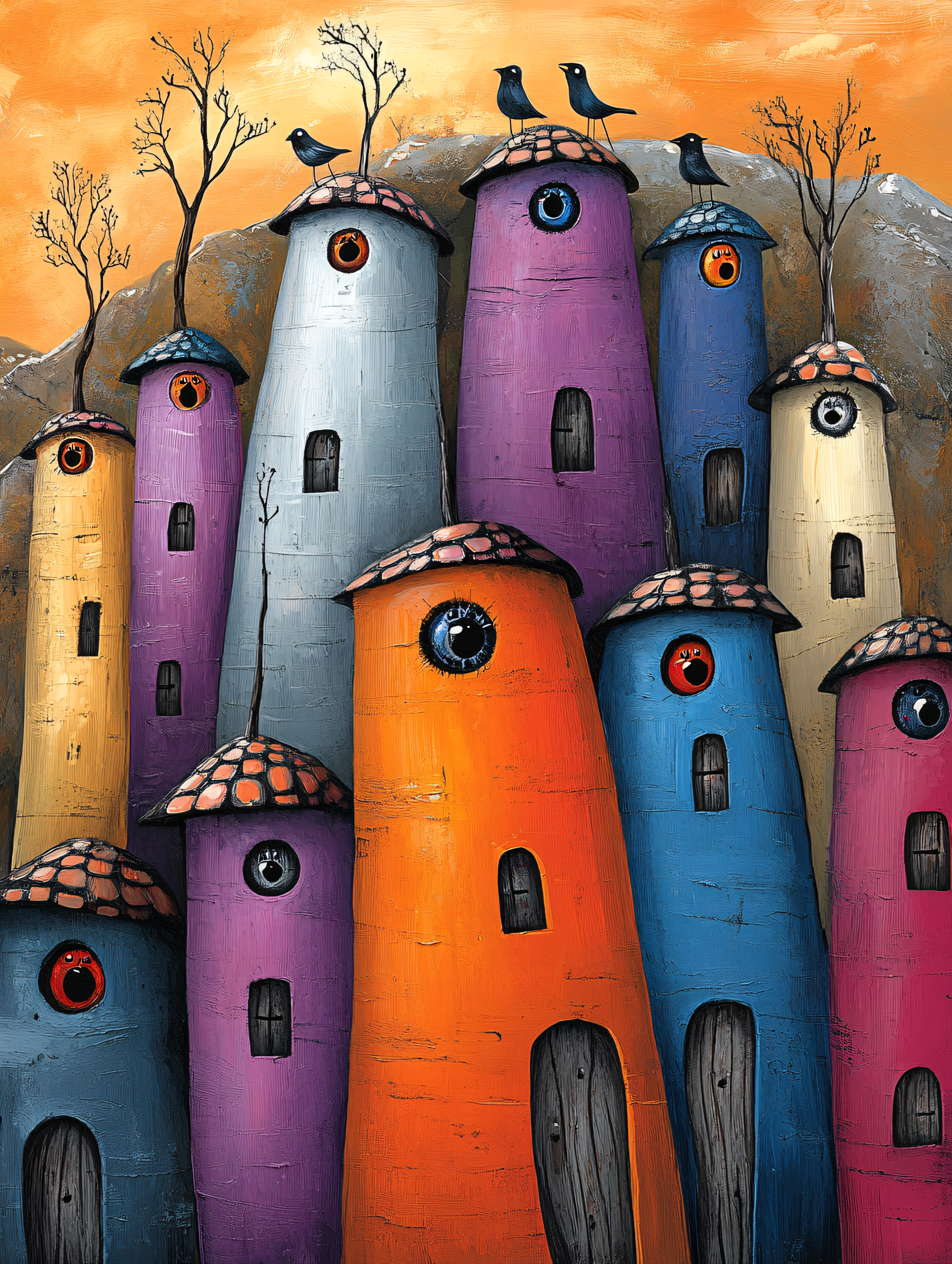 Whimsical Village With Eye Houses