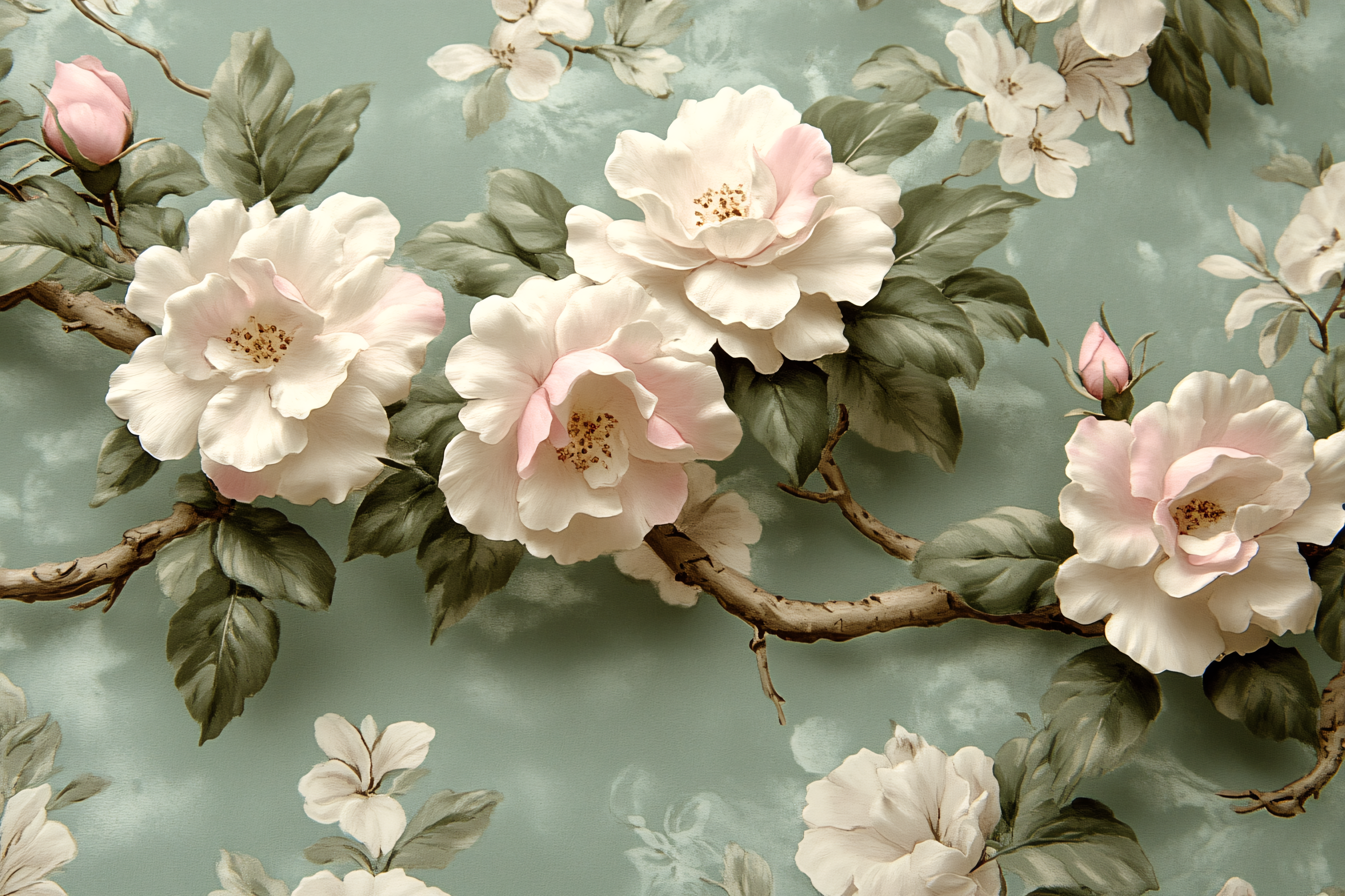 White And Pink Roses On Blue Background