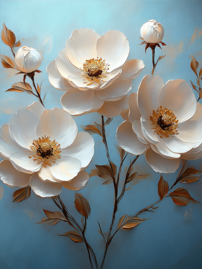 White Blossoms with Golden Accents