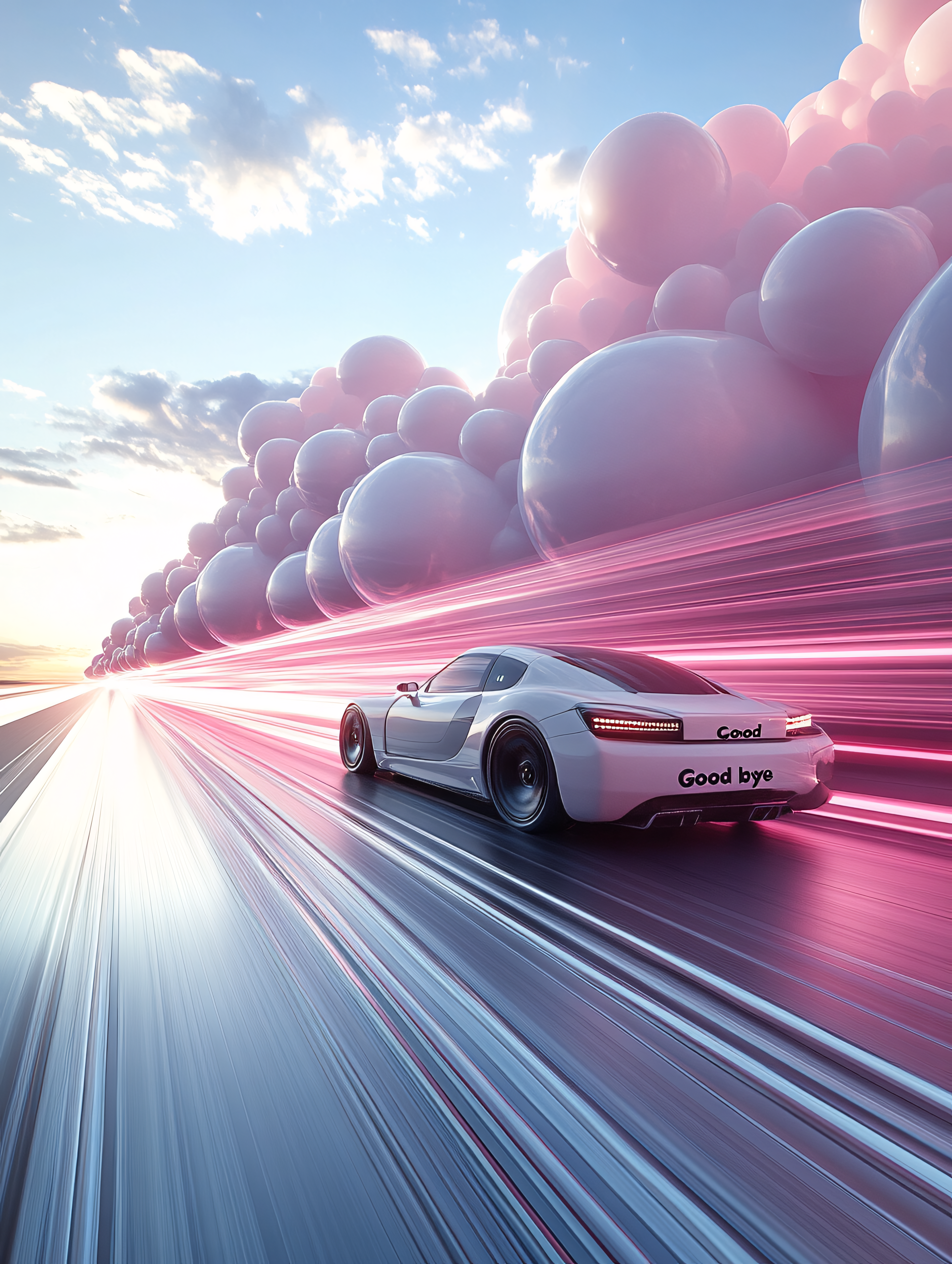 White Car Speeding on Abstract Road