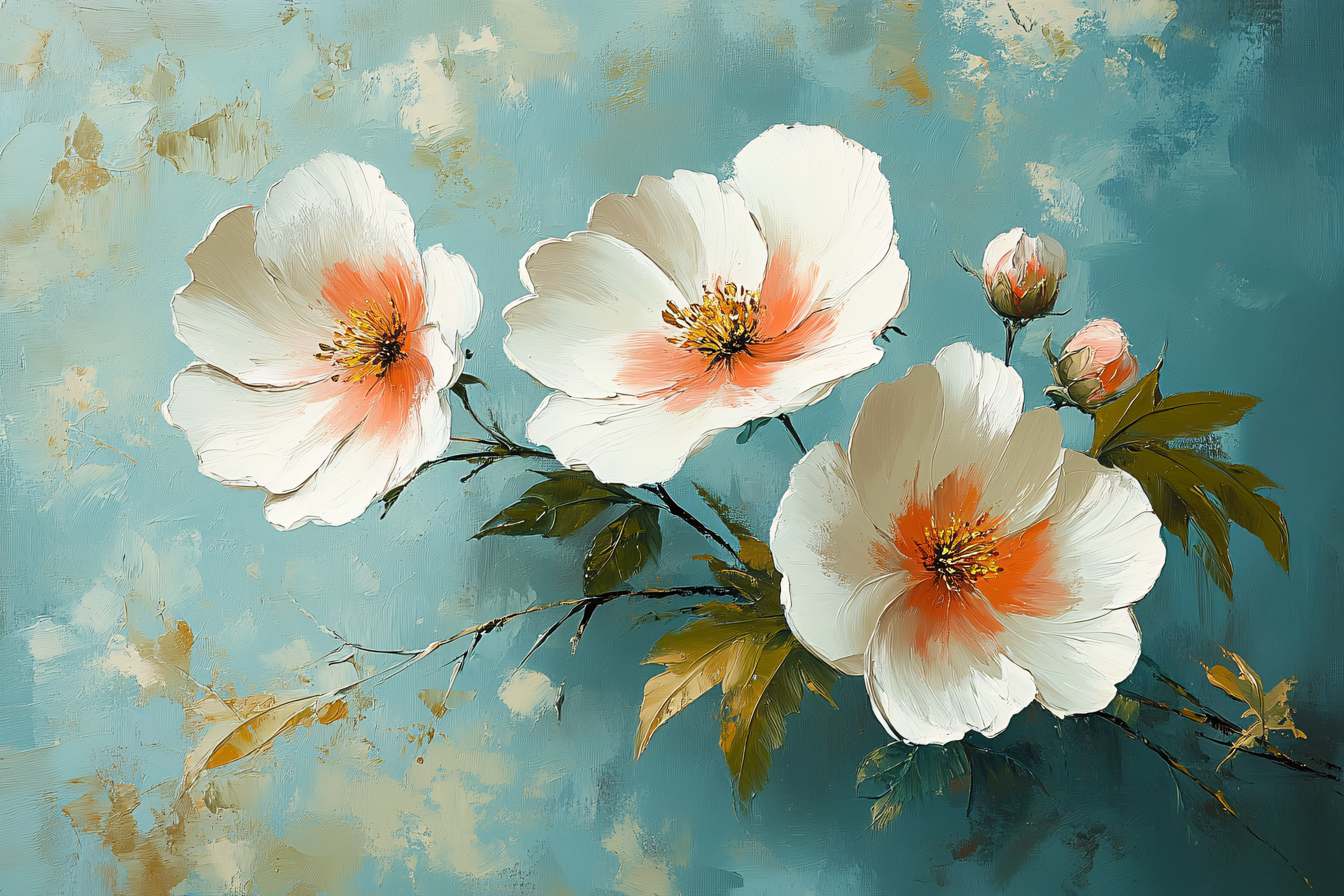White Floral Oil Painting