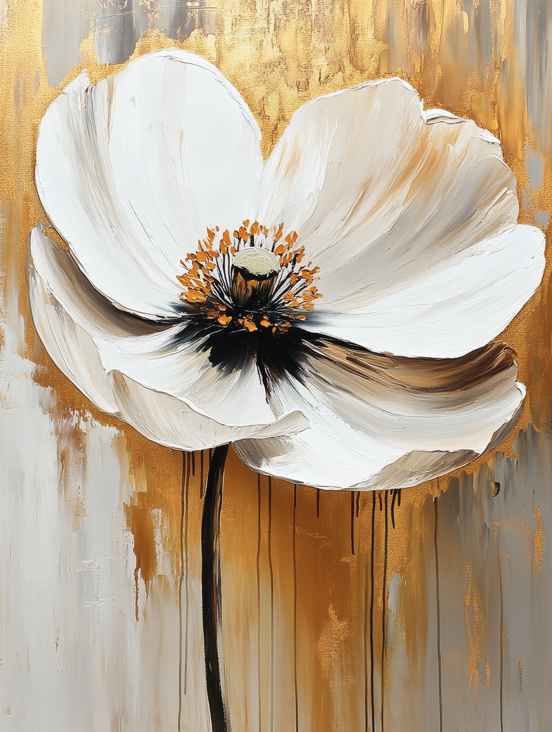 White Flower with Gold Background