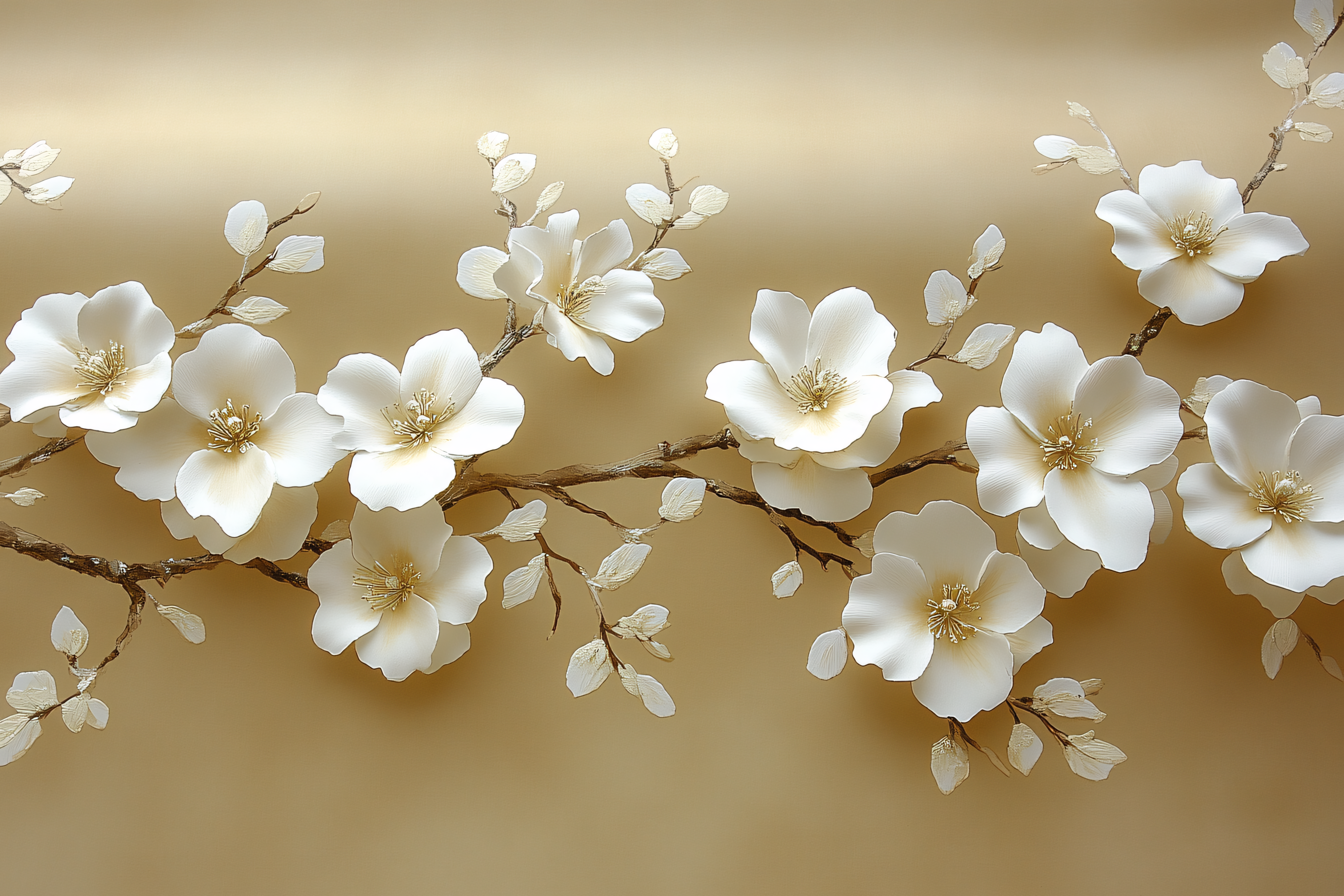 White Flowers on Golden Branch