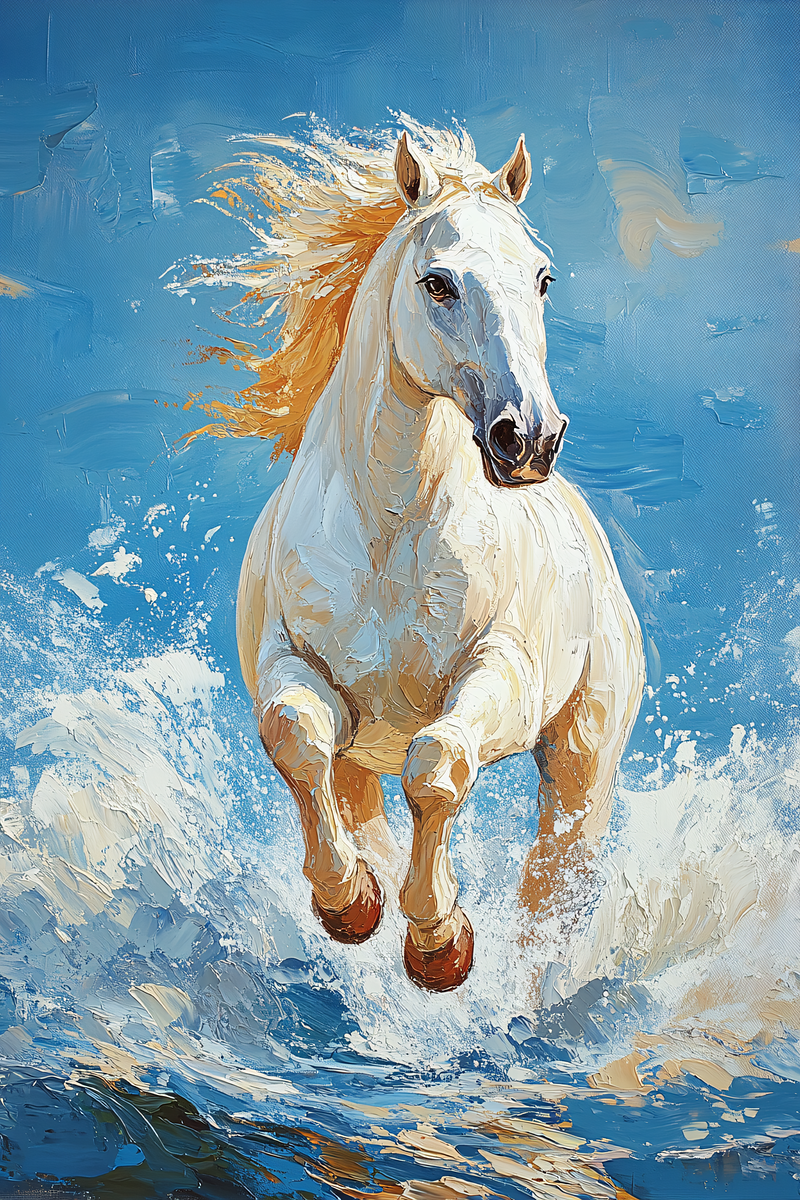 White Horse Running Through Water